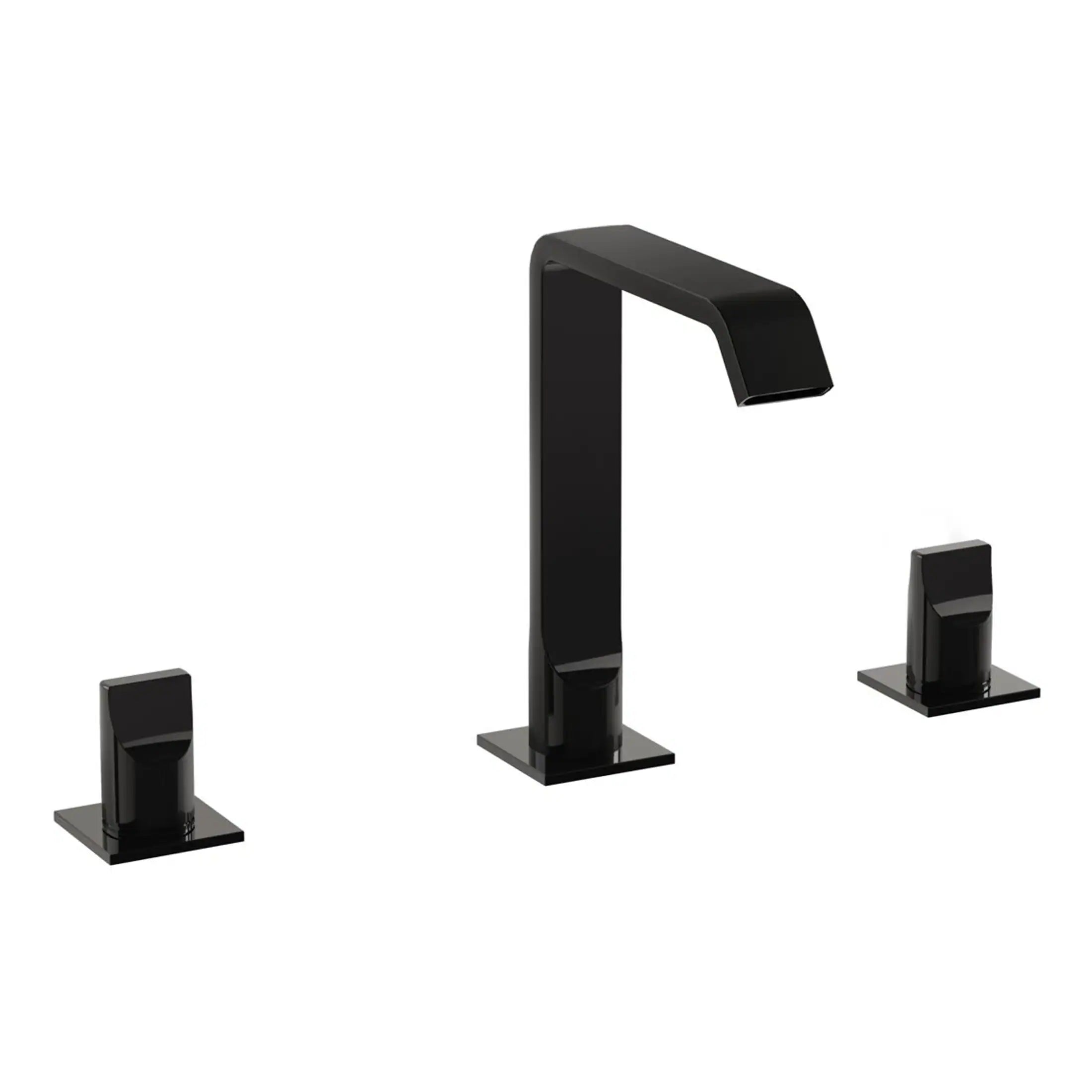Modern black bathroom mixer tap with dual lever controls for hot and cold water, featuring a sleek contemporary design, ideal for stylish bathroom upgrades.