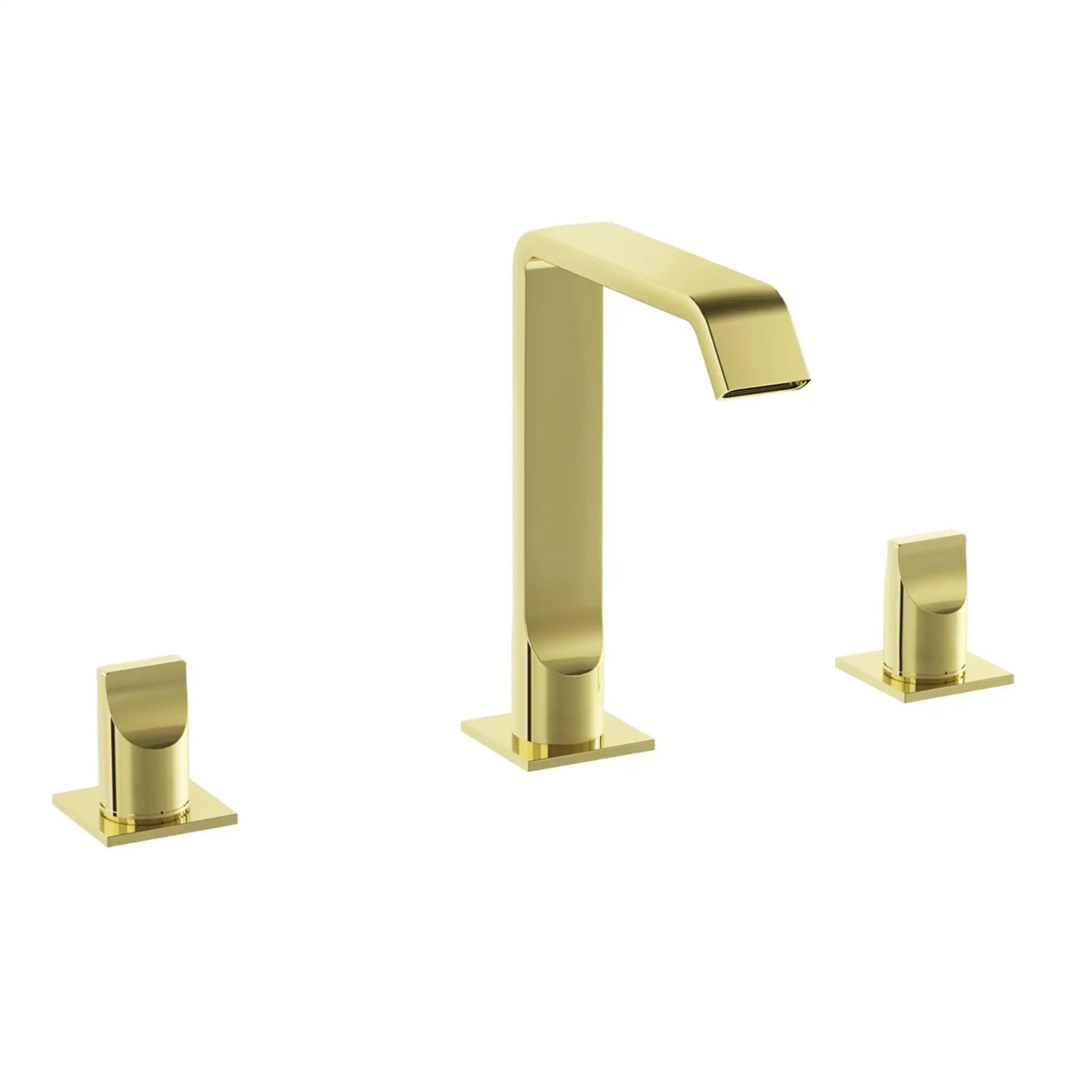 Luxurious gold bathroom faucet set with matching handles, modern design for elegant bathrooms, durable and stylish fixture from Bubly Bathrooms.