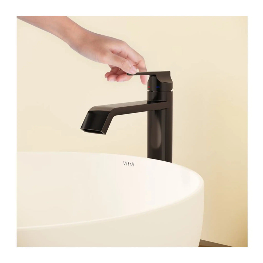 Sleek black modern bathroom tap with touchless sensor for hands-free operation, ideal for contemporary bathrooms and enhancing hygiene and convenience.