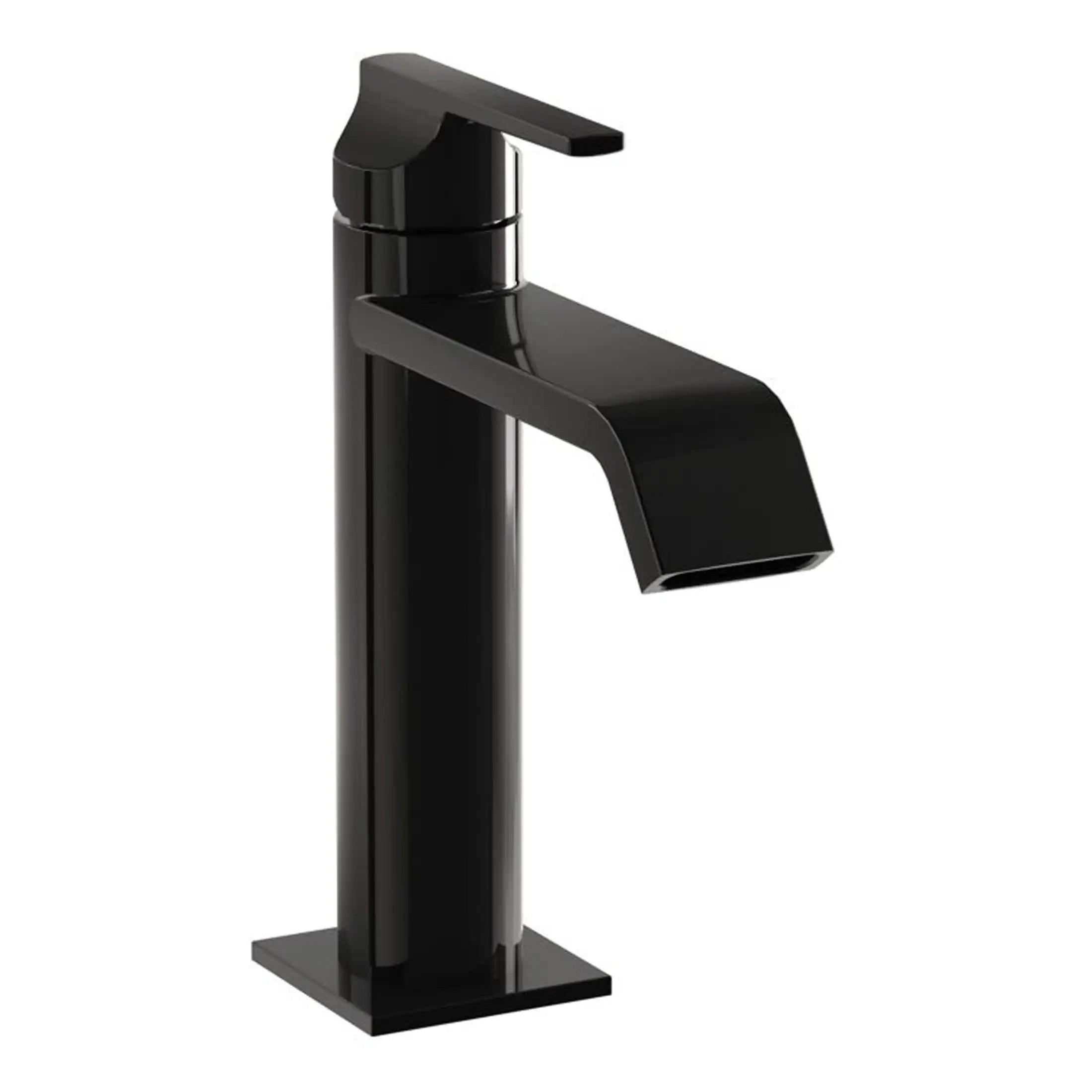 Black modern bathroom sink faucet with sleek design for stylish bathrooms.