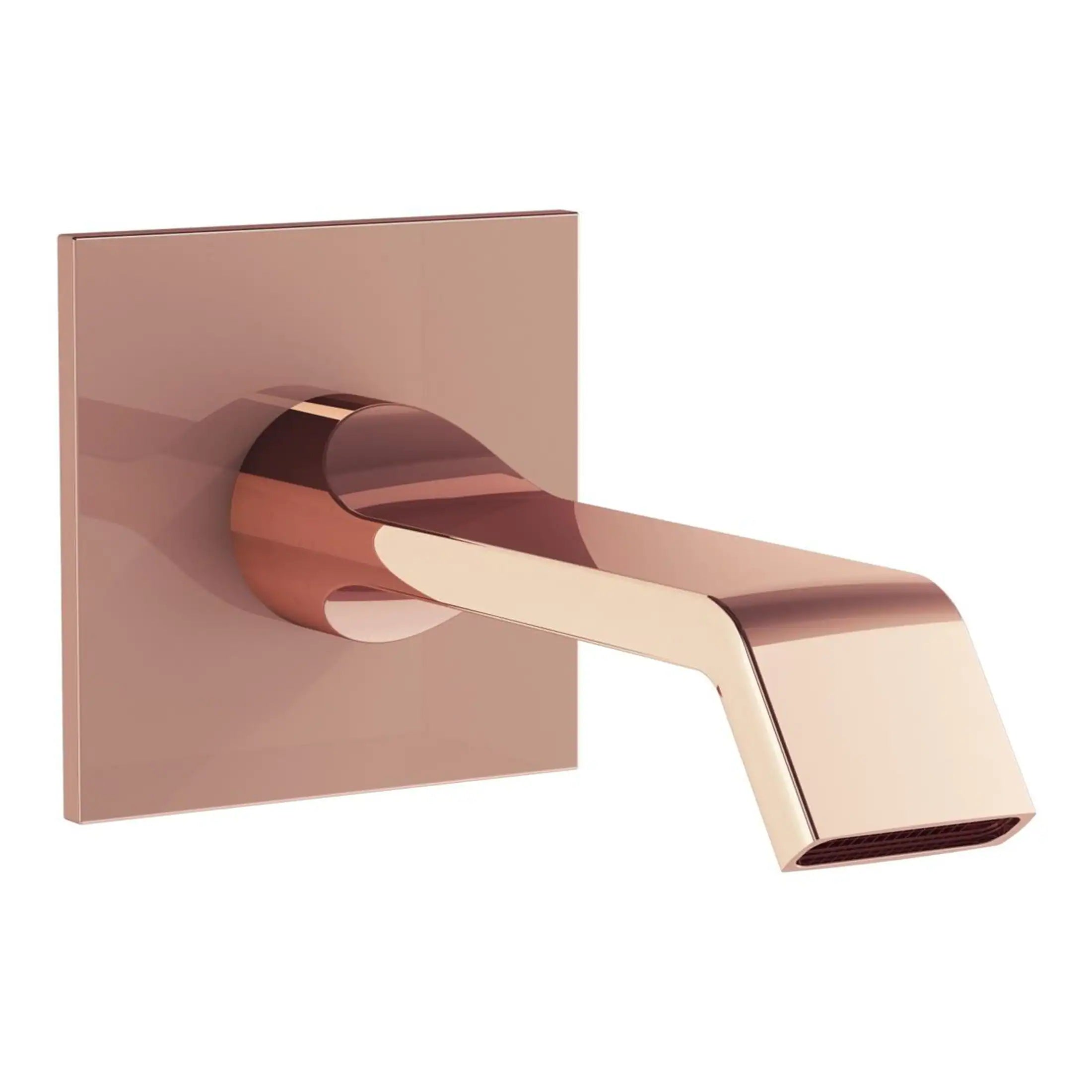 Sleek rose gold bathroom faucet with modern design, wall-mounted for contemporary bathroom aesthetics. Perfect for upgrading bathroom fixtures with elegance and style.