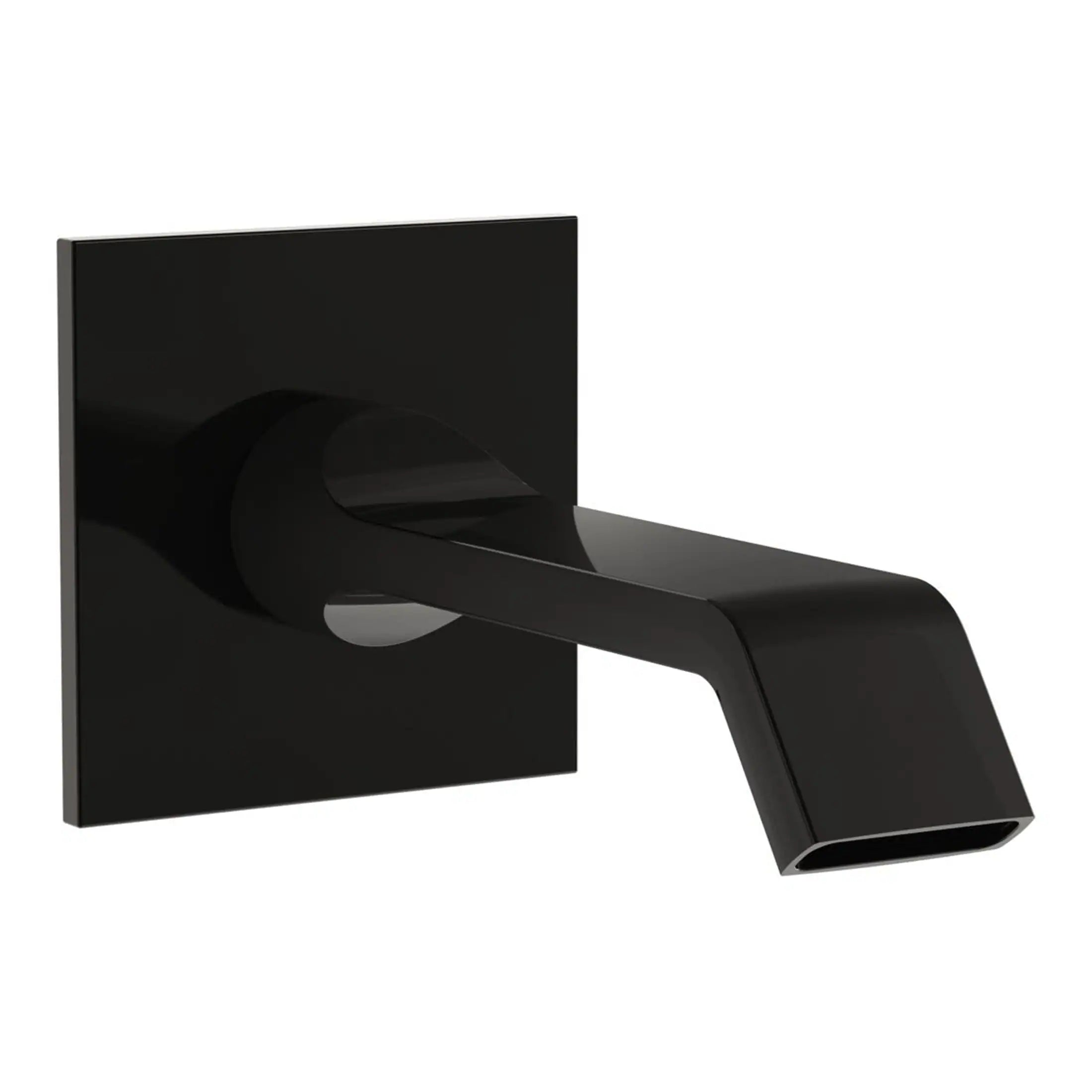 Sleek black modern bathroom tap with a matte finish, wall-mounted design perfect for contemporary bathrooms.