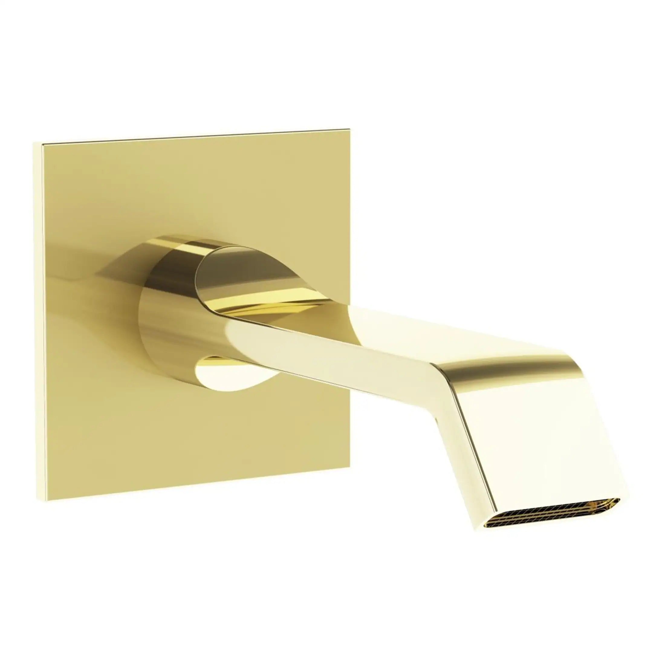 Sleek gold wall-mounted bathroom faucet with a modern design for luxurious bathroom decor. Perfect for upgrading your bathroom fixtures with stylish, high-quality hardware.