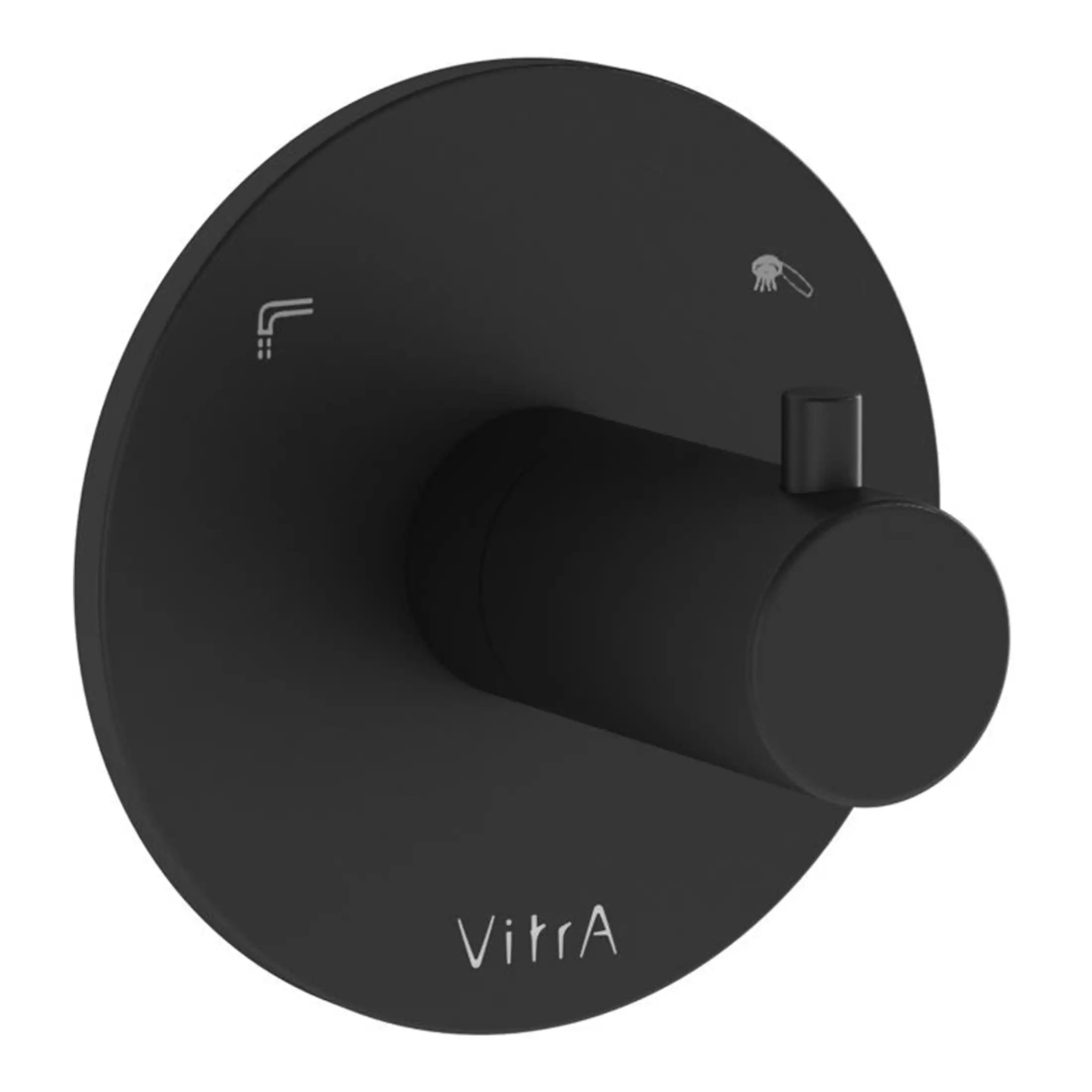 Sleek black thermostatic shower mixer valve with digital temperature control, modern design for stylish bathrooms, Vitra brand, ideal for luxury bathroom upgrades, high-quality plumbing fixture.