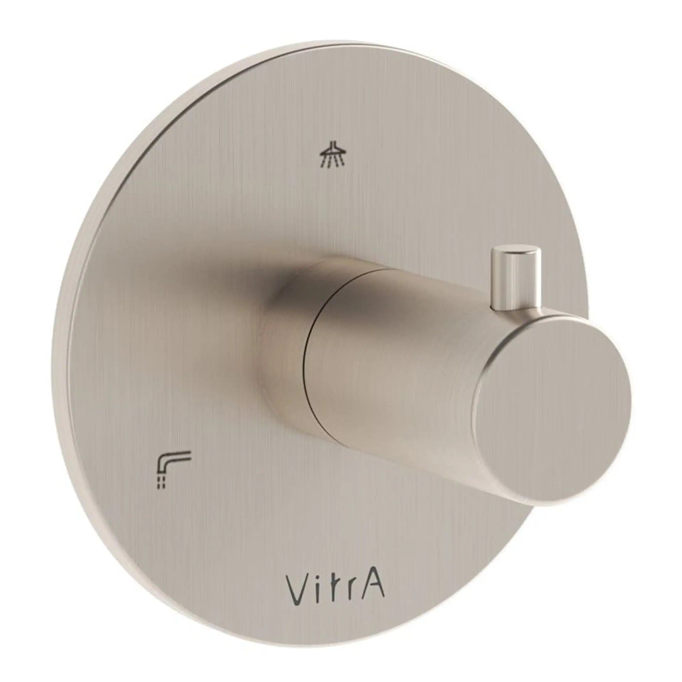 Sleek brushed nickel shower valve with built-in controls for temperature and water flow, perfect for modern bathroom installations. Designed for durability and style.