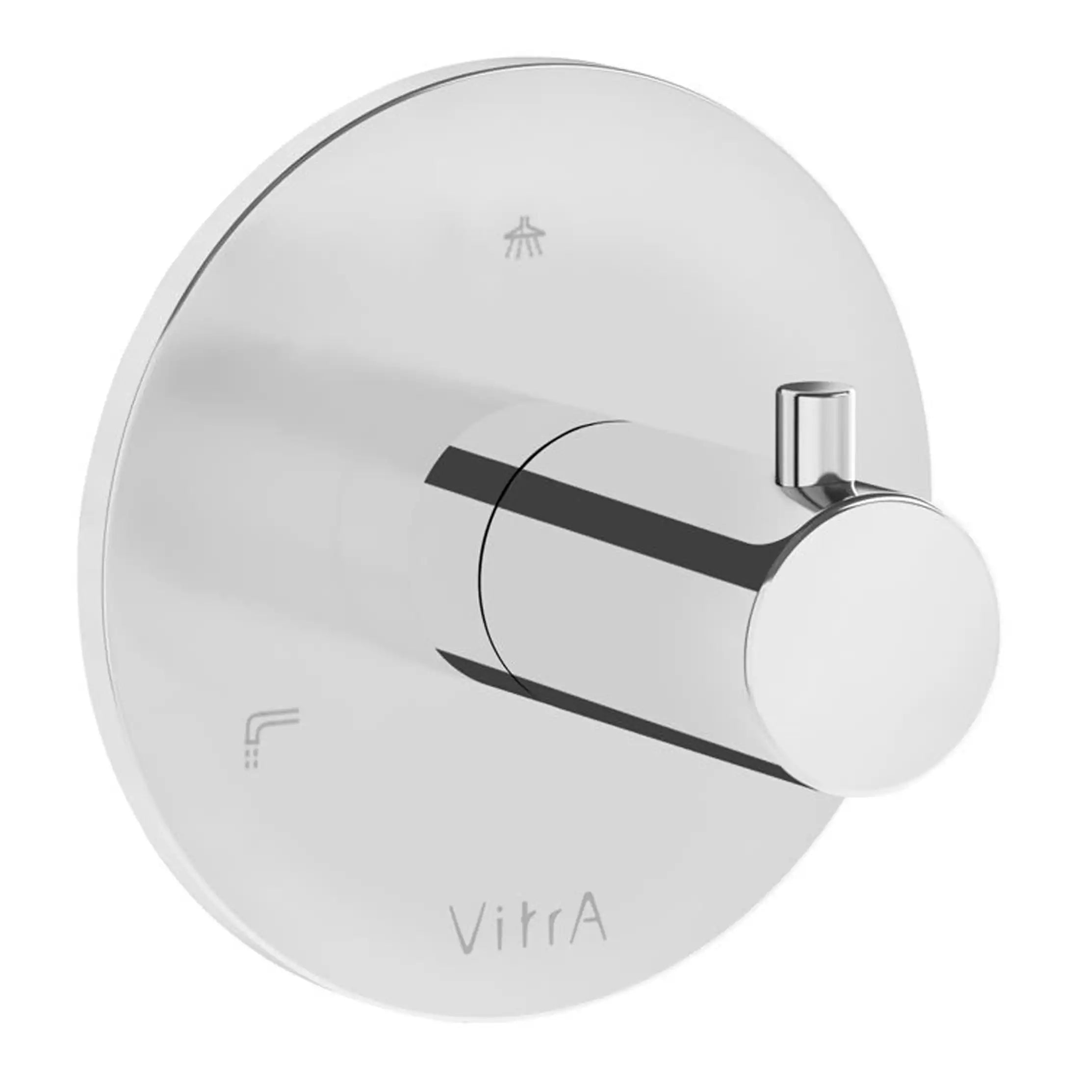 Shower temperature control knob for Bubly Bathrooms, modern round chrome finish, wall-mounted mixer valve with digital display, ideal for bathroom fixtures and seamless water flow control.