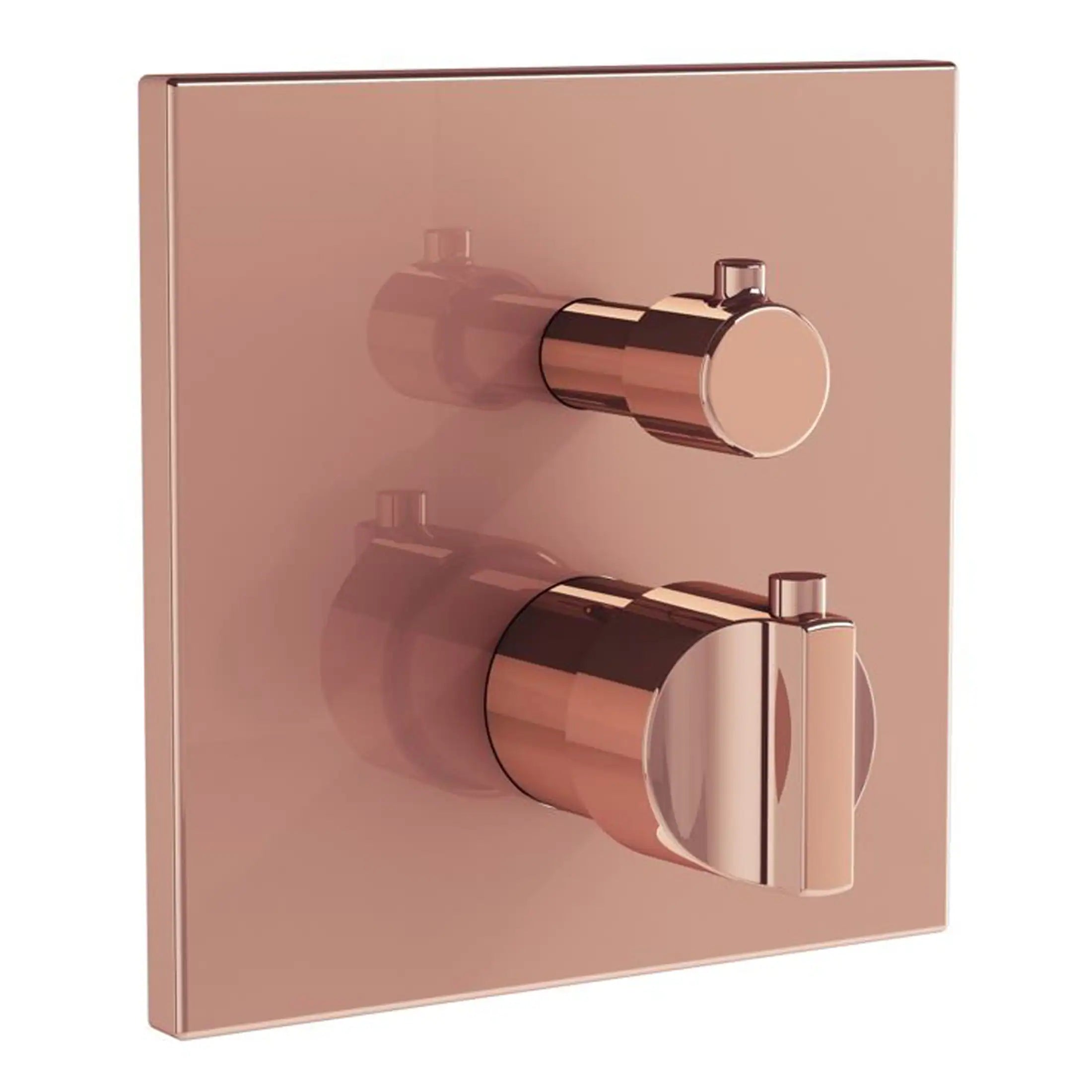 Brass wall-mounted shower controls with sleek modern design, perfect for contemporary bathrooms, focusing on stylish and functional bathroom fixtures.