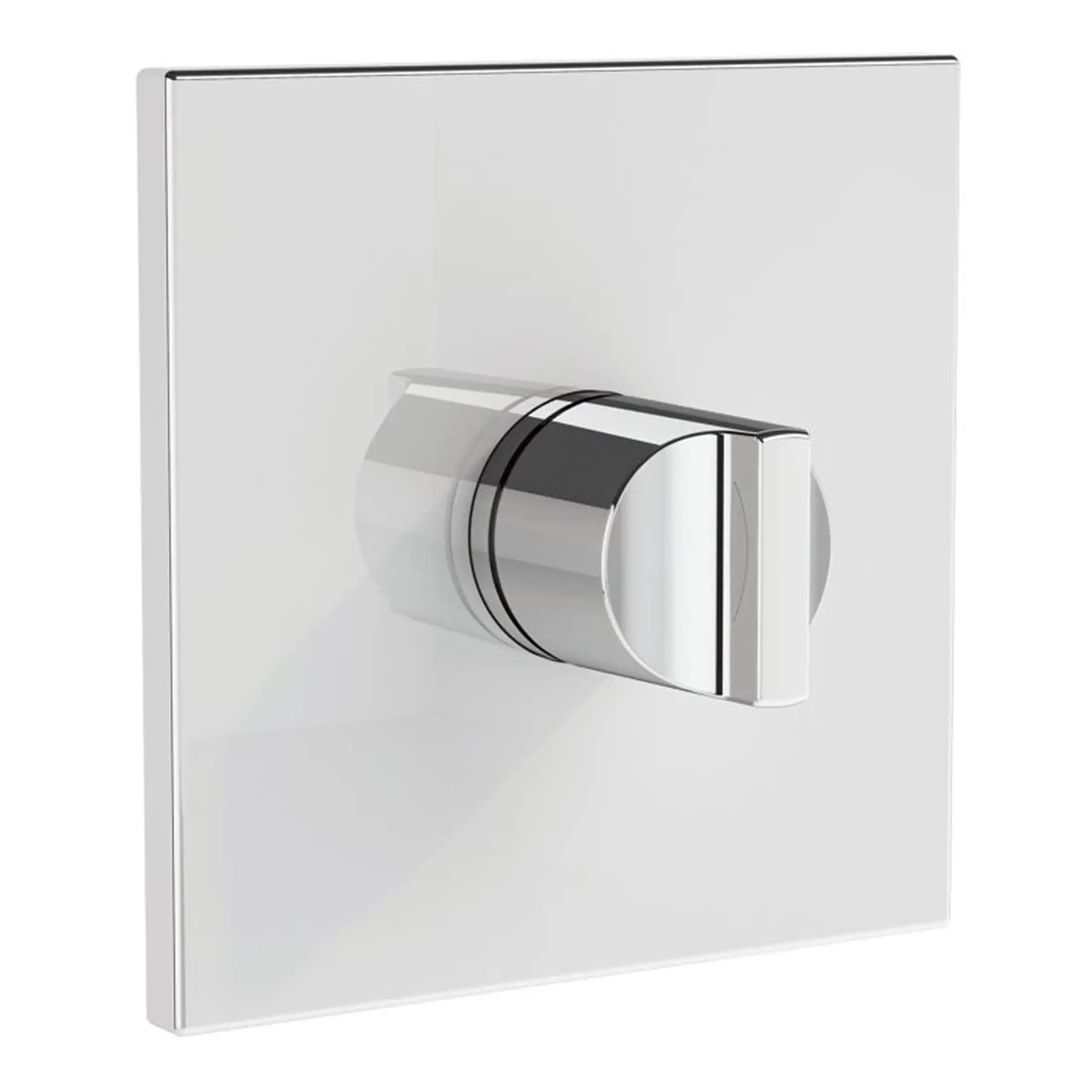 Shower control switch with chrome finish on a white bathroom wall, modern design, sleek and minimalist for contemporary bathroom renovation and upgrade.