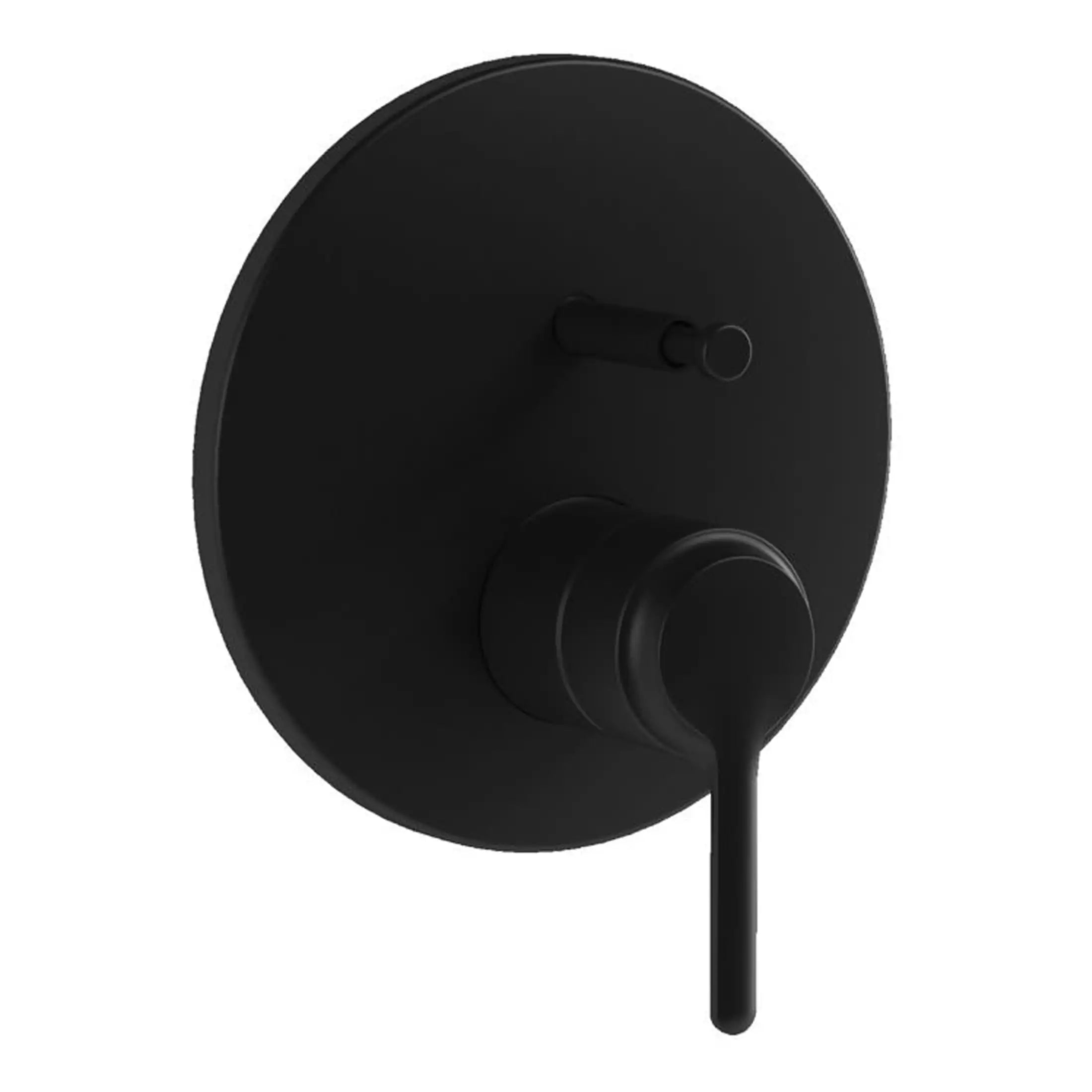 Black bathroom shower valve with sleek modern design for Bubly Bathrooms.