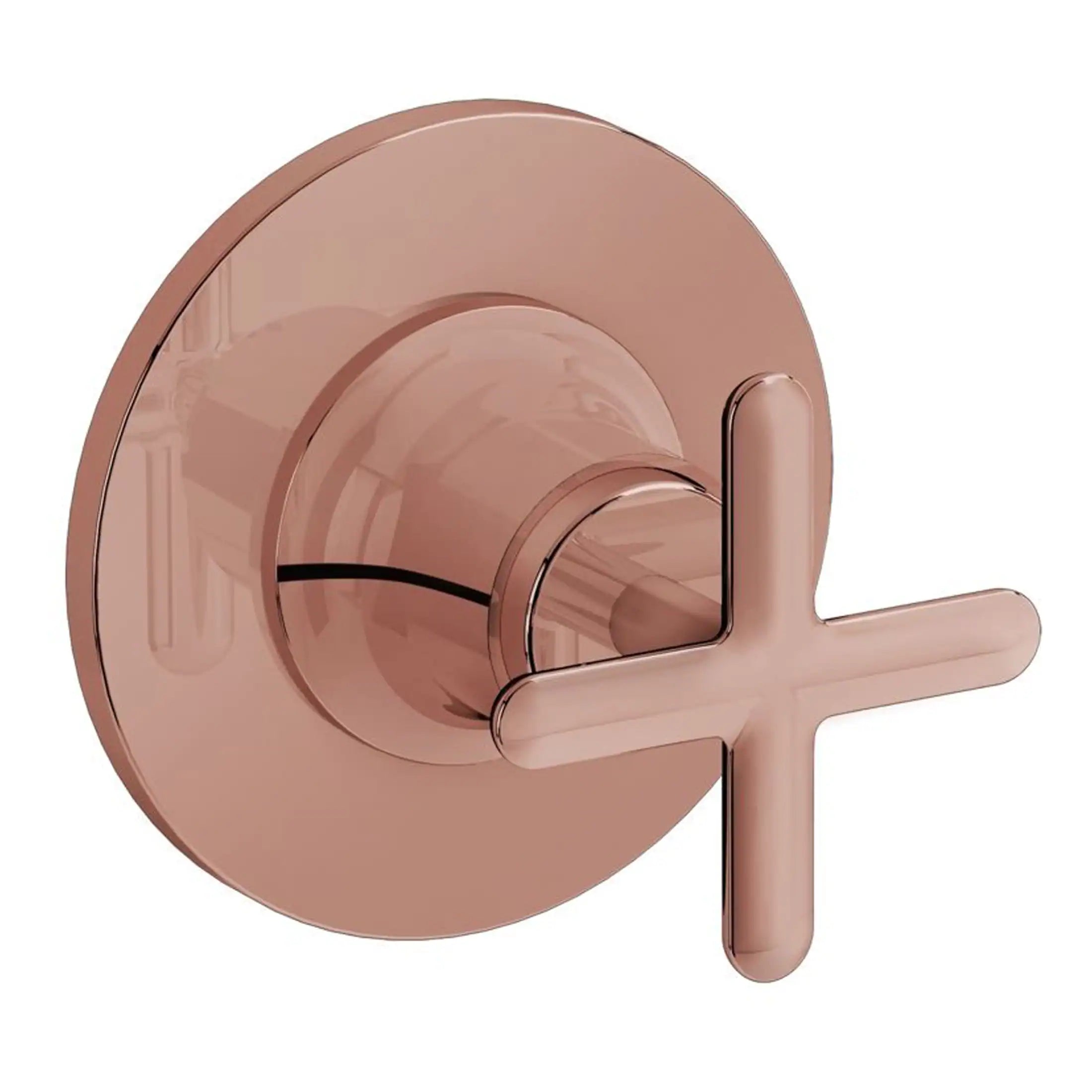 Sleek rose gold shower valve with a modern cross handle, perfect for contemporary bathrooms and elegant bathroom upgrades. Ideal for controlling water flow in stylish bathroom designs.