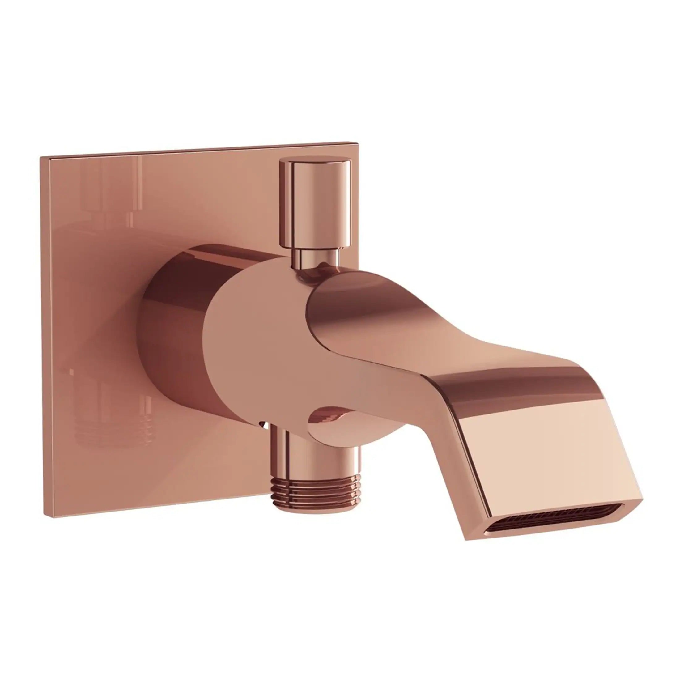 Polished rose gold bathroom tap from Bubly Bathrooms, modern design, wall-mounted mixer for stylish and functional bathroom or kitchen use, high-quality fixture.