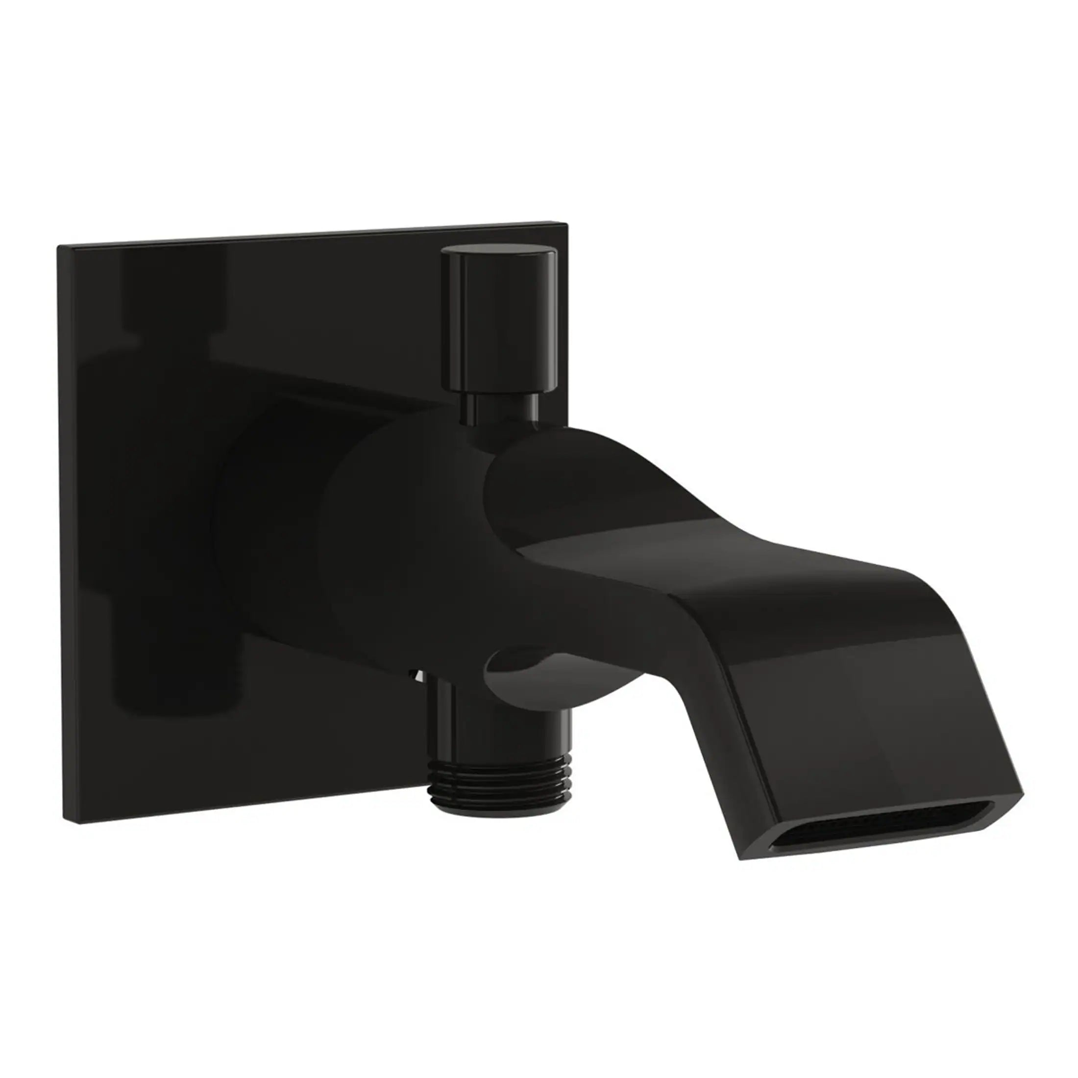 Black modern bathroom tap with square backplate, sleek minimalist design, suitable for contemporary bathrooms, high-quality fixture for stylish and functional plumbing.