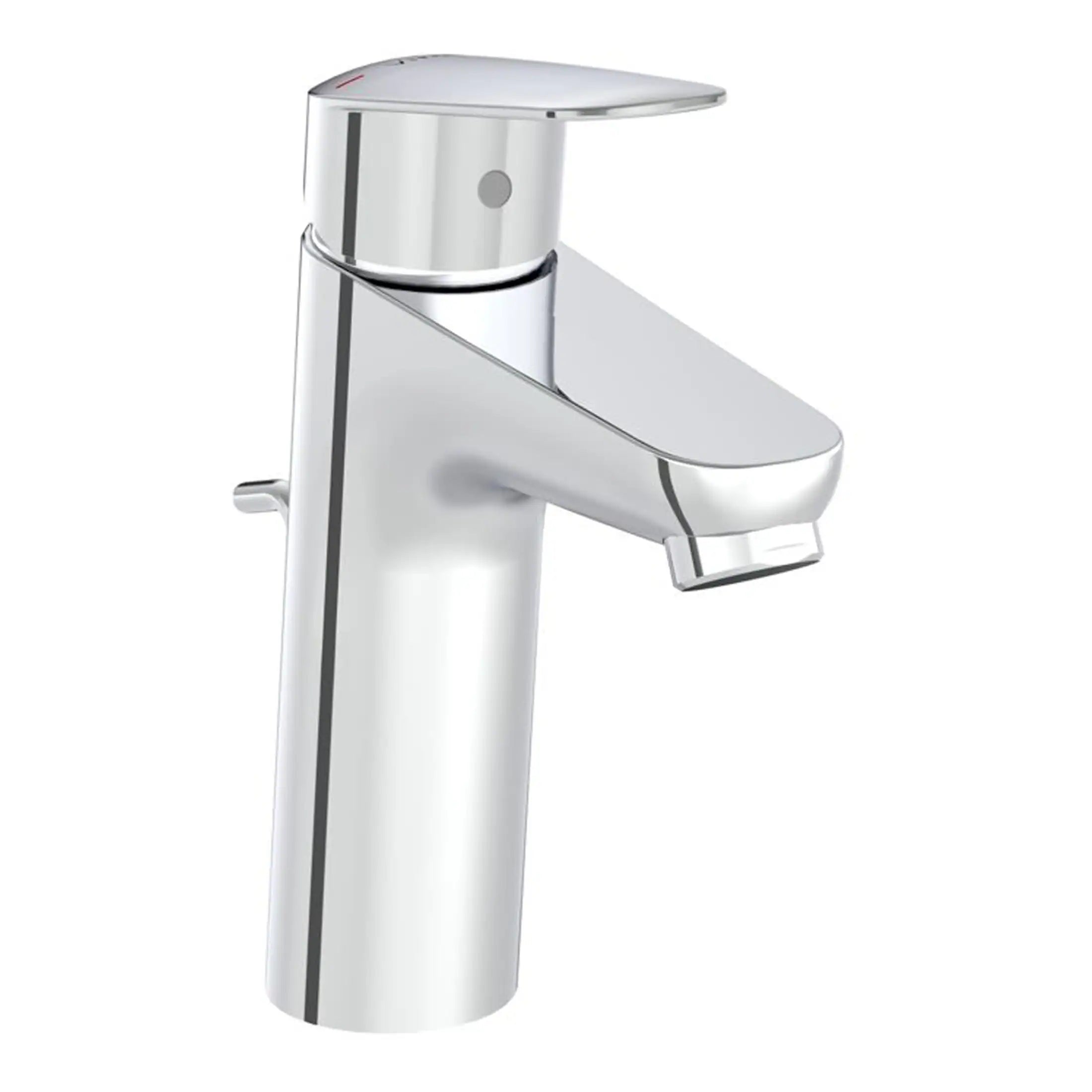 Futuristic chrome bathroom sink faucet with sleek design, easy-to-operate lever, and water-saving features, perfect for modern bathrooms.
