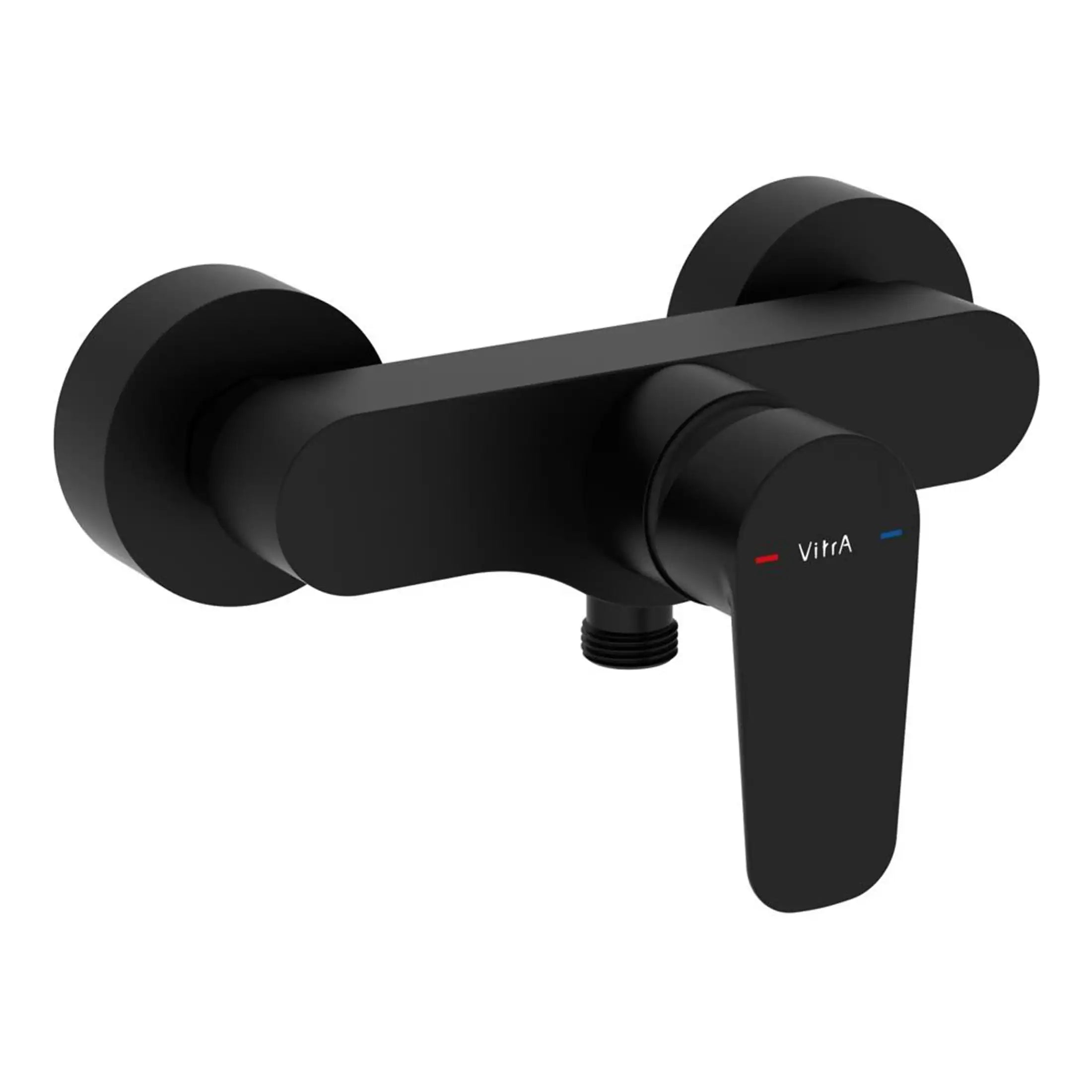 Sleek black wall-mounted mixer tap with modern design, perfect for contemporary bathrooms, featuring a single handle for temperature control and a durable finish for long-lasting use.