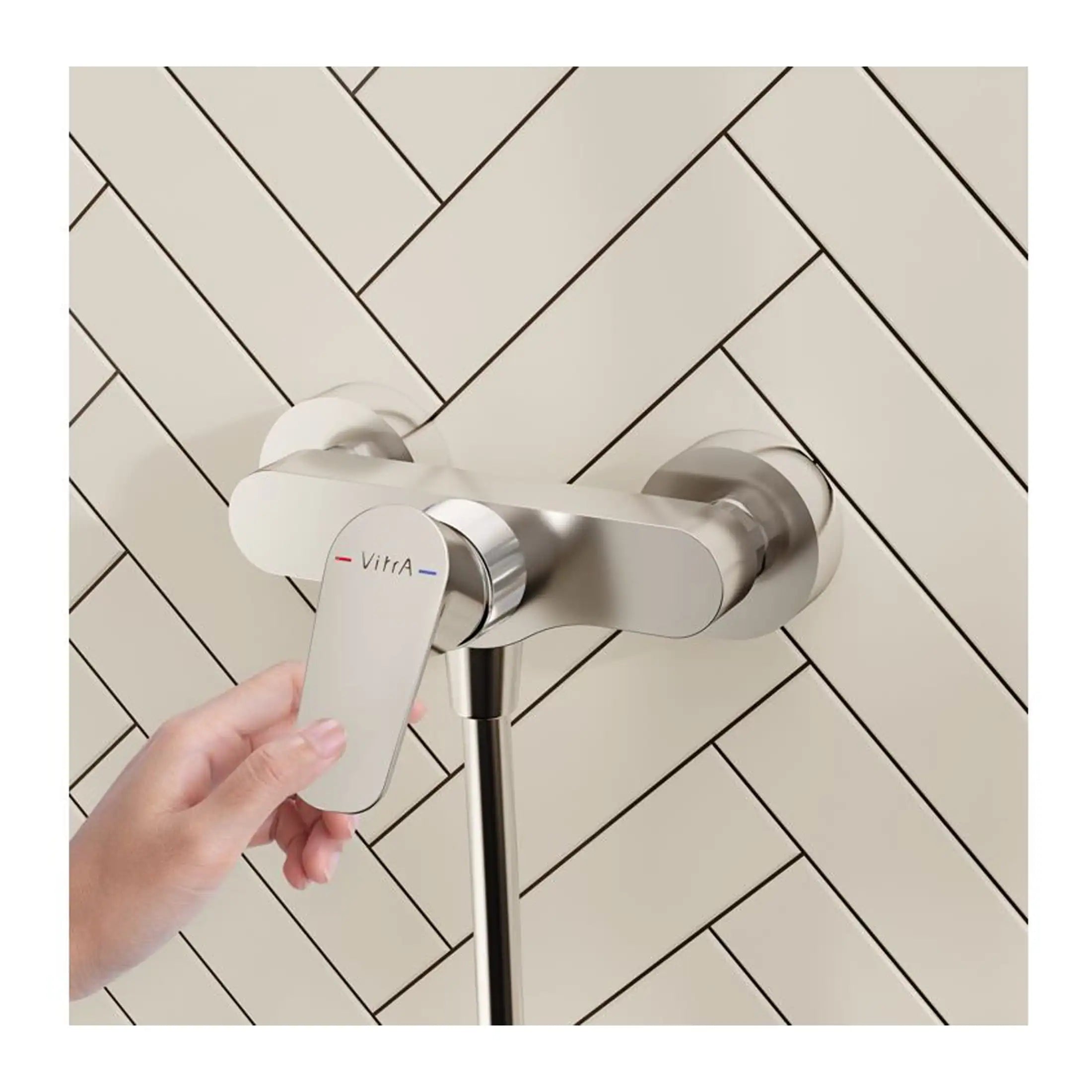 Modern stainless steel wall-mounted bathroom faucet with a single lever control, ideal for contemporary bathroom renovations and high-end fixtures.