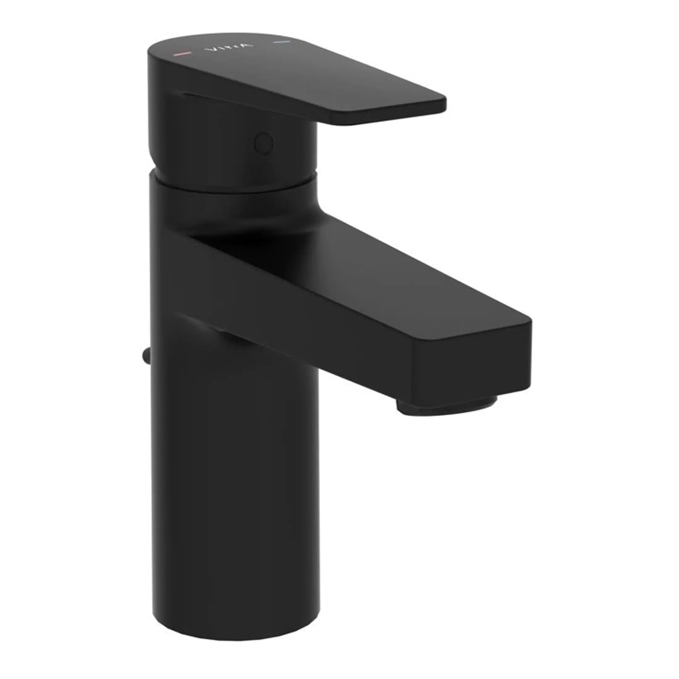 Sleek black bathroom faucet with a modern, minimalist design, perfect for contemporary bathroom sinks. Durable matte finish, easy to operate single handle for precise water control.
