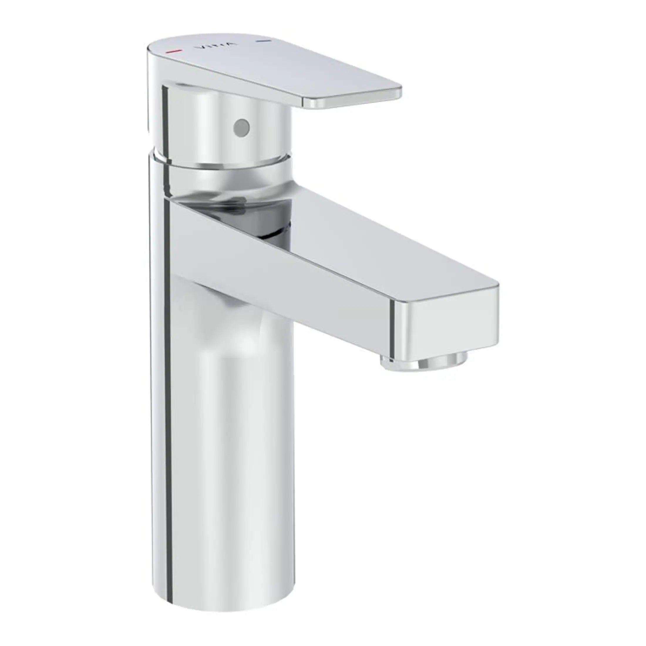 Sleek modern chrome bathroom faucet with a single lever handle, designed for stylish and functional bathroom sink installations.