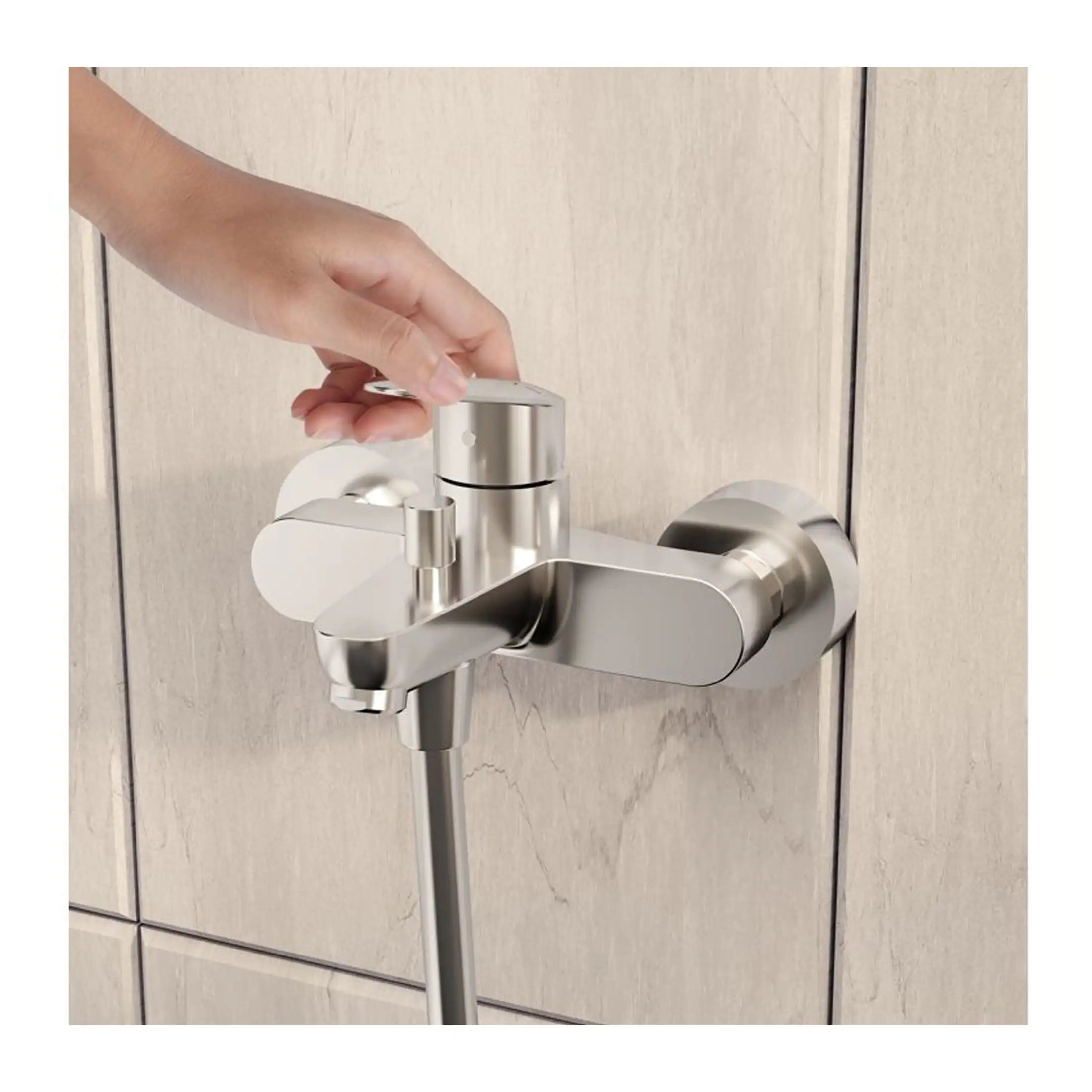 Sleek modern bathroom tap with a stainless steel finish, ideal for contemporary bathroom designs and premium water fixtures.
