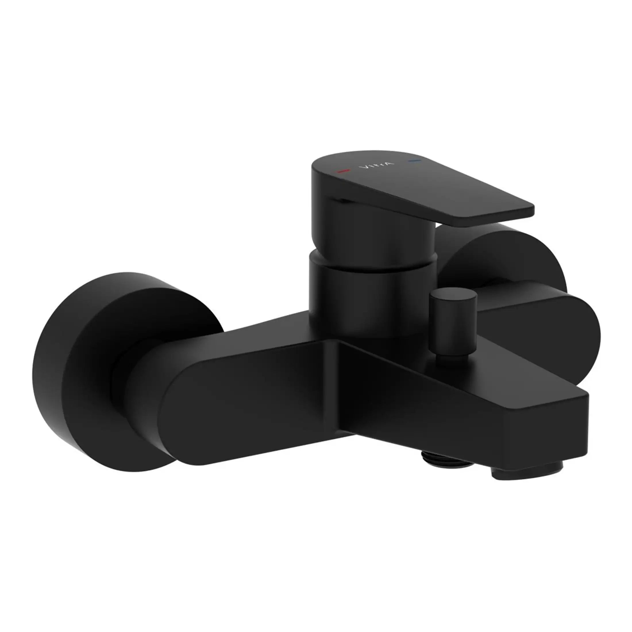 Black modern bathroom faucet with single lever control, sleek matte finish, suitable for contemporary bathroom designs. Designed for easy operation and water efficiency, ideal for stylish spaces.