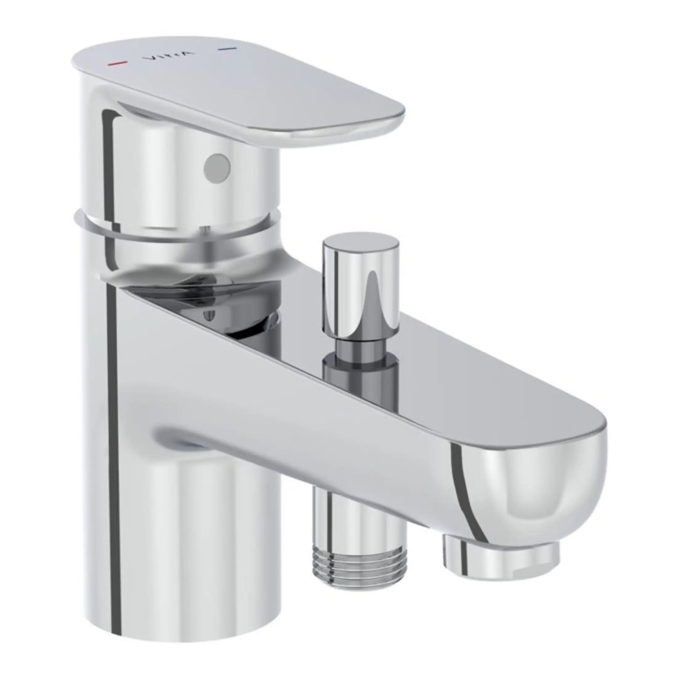 Shiny chrome bathroom mixer tap with modern design, ideal for bathroom renovation and fitting. Perfect for modern bathrooms, offering sleek aesthetics and reliable water control.