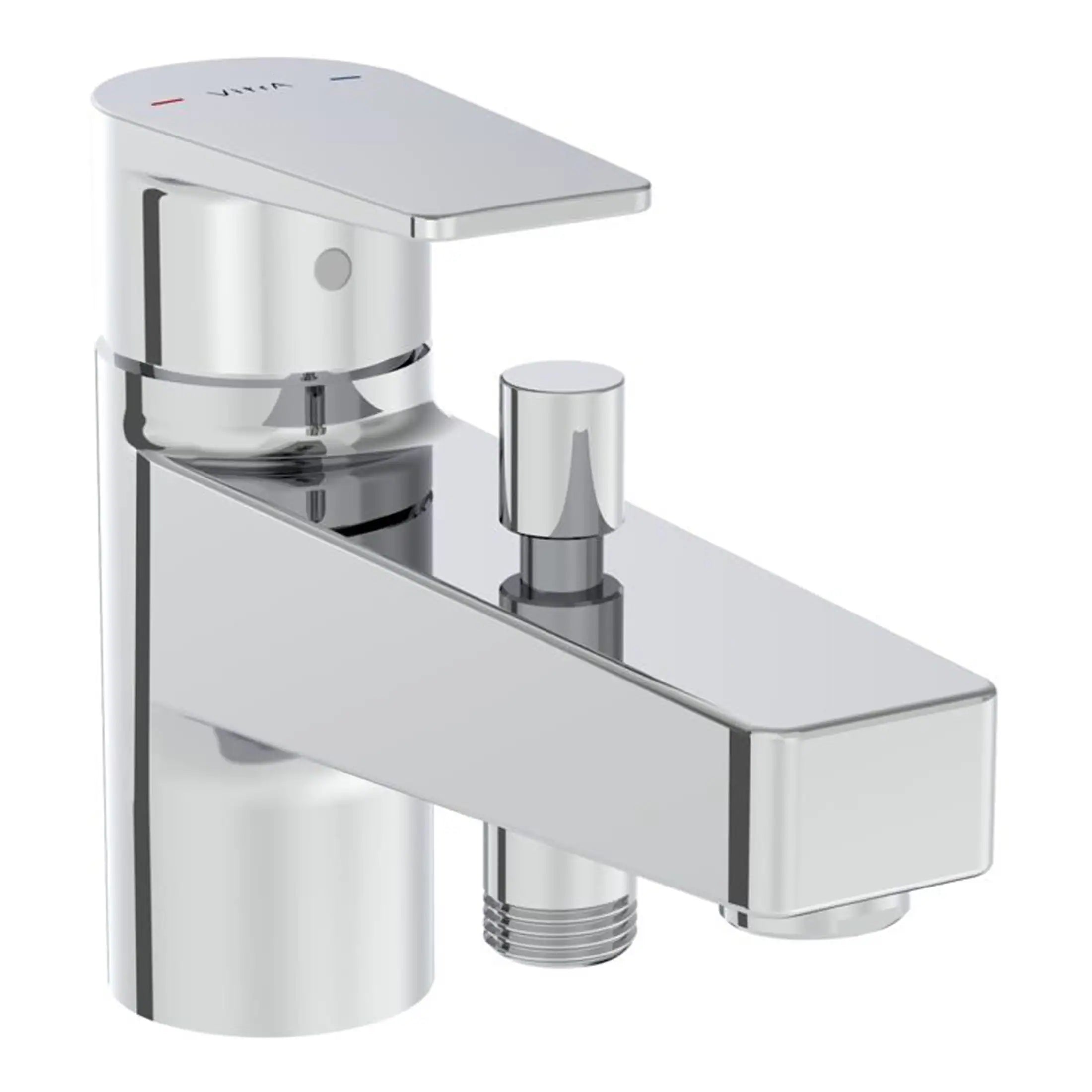 Sleek modern chrome bathroom basin tap with a minimalist design, featuring a single lever handle and water flow control, ideal for contemporary bathrooms.