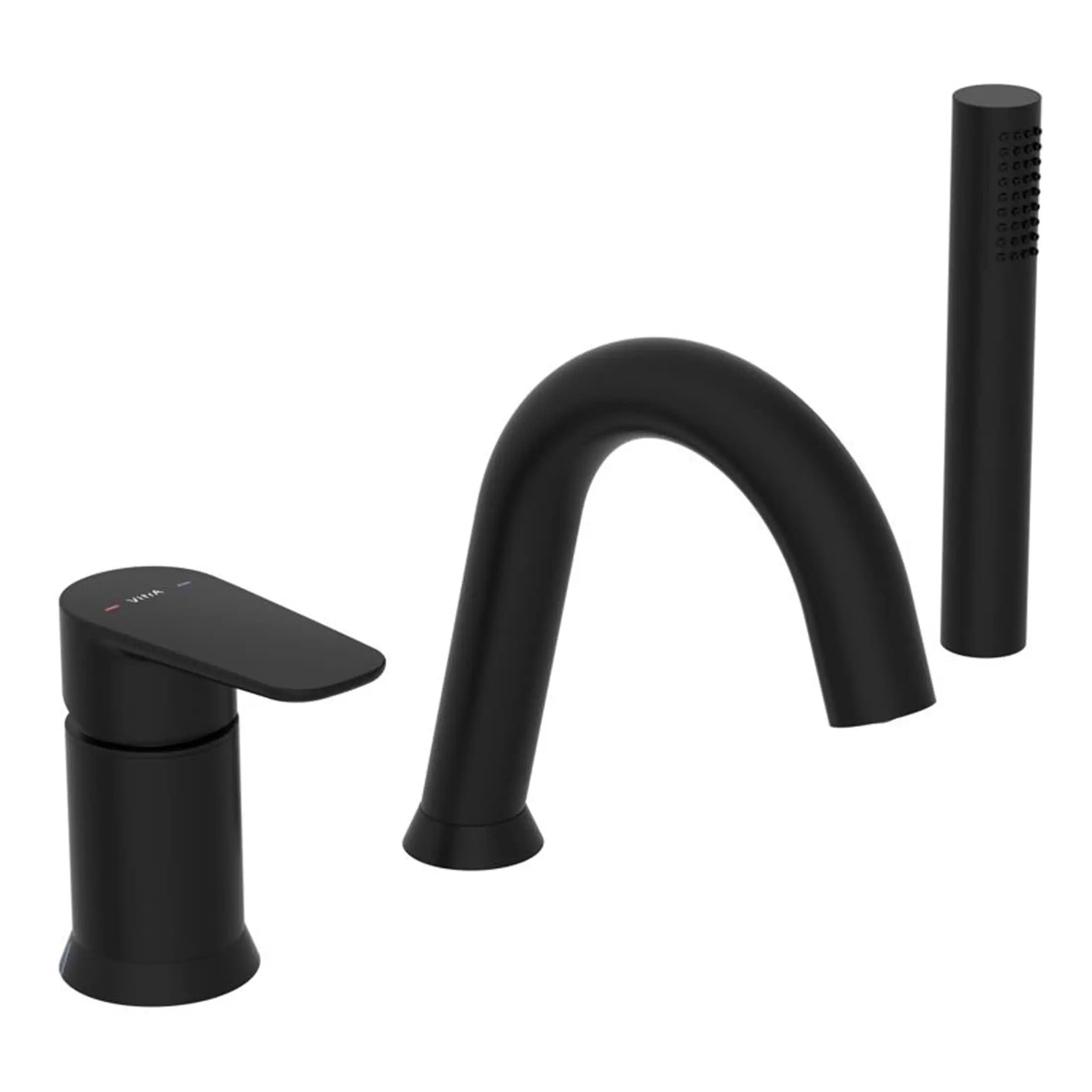 Sleek black bathroom tap with a modern curved spout, single lever handle, and matching accessories from Bubly Bathrooms, perfect for contemporary bathroom upgrades.