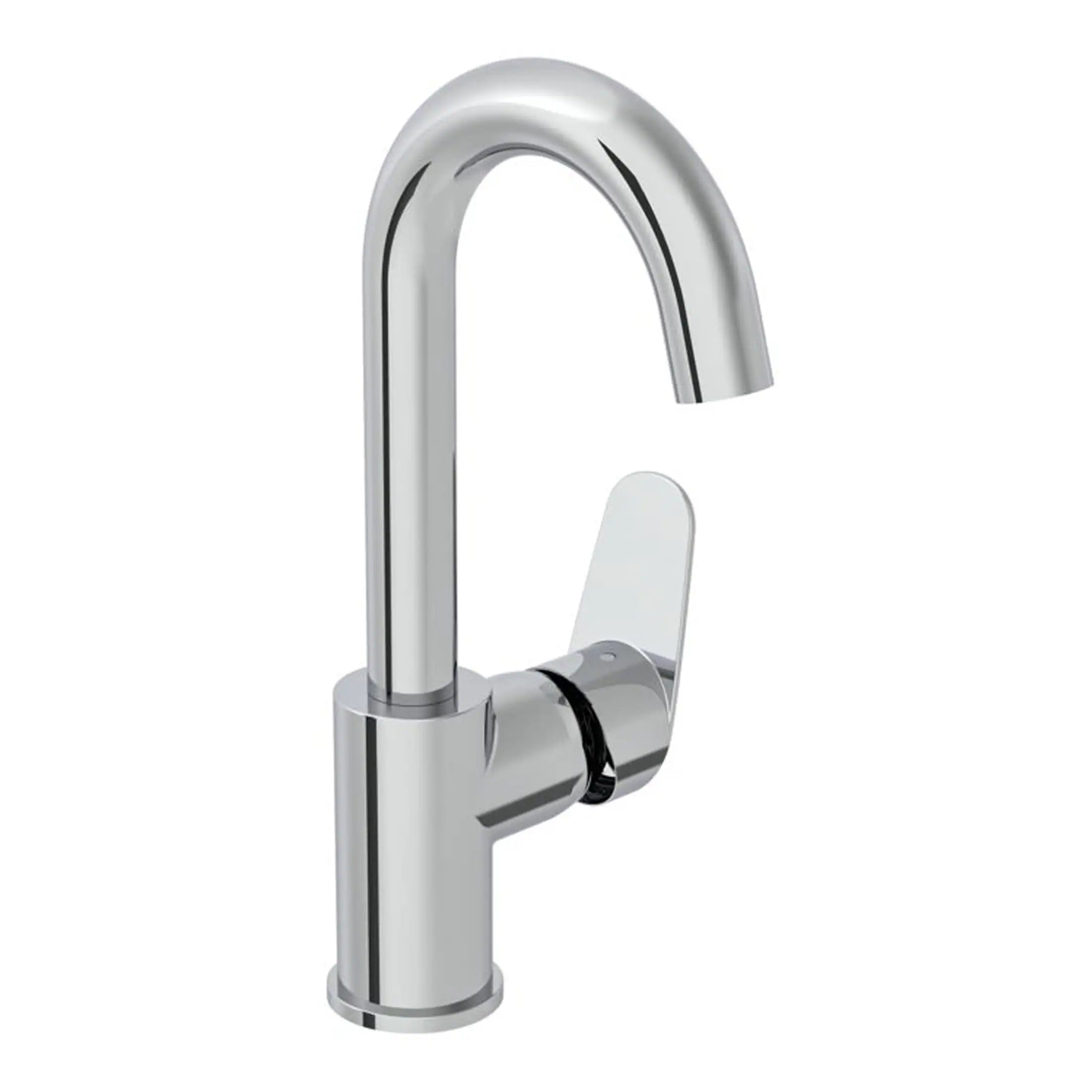 Sleek modern chrome kitchen or bathroom tap with a curved spout and single lever handle for precise control. Durable, stylish design suitable for contemporary bathroom setups.