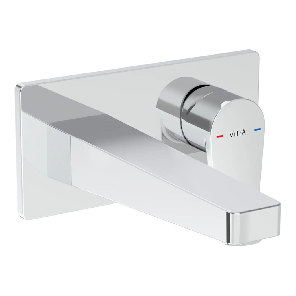 Sleek modern bath mixer tap with polished chrome finish, wall-mounted design, suitable for contemporary bathroom decors, featuring easy-turn knob and precise temperature control.