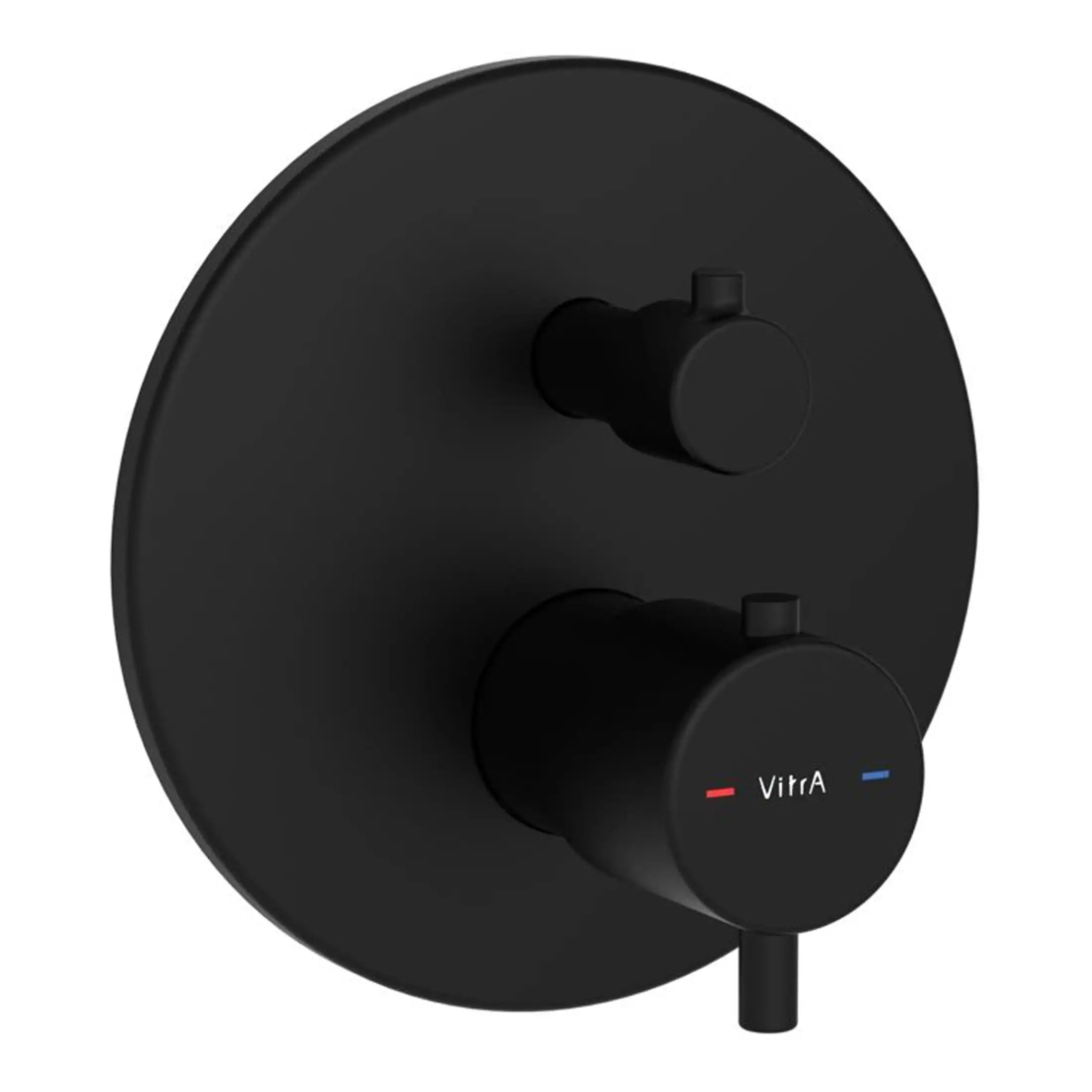 Wall-mounted thermostatic shower valve with black finish and easy-to-use control knobs, ideal for modern bathroom upgrades.