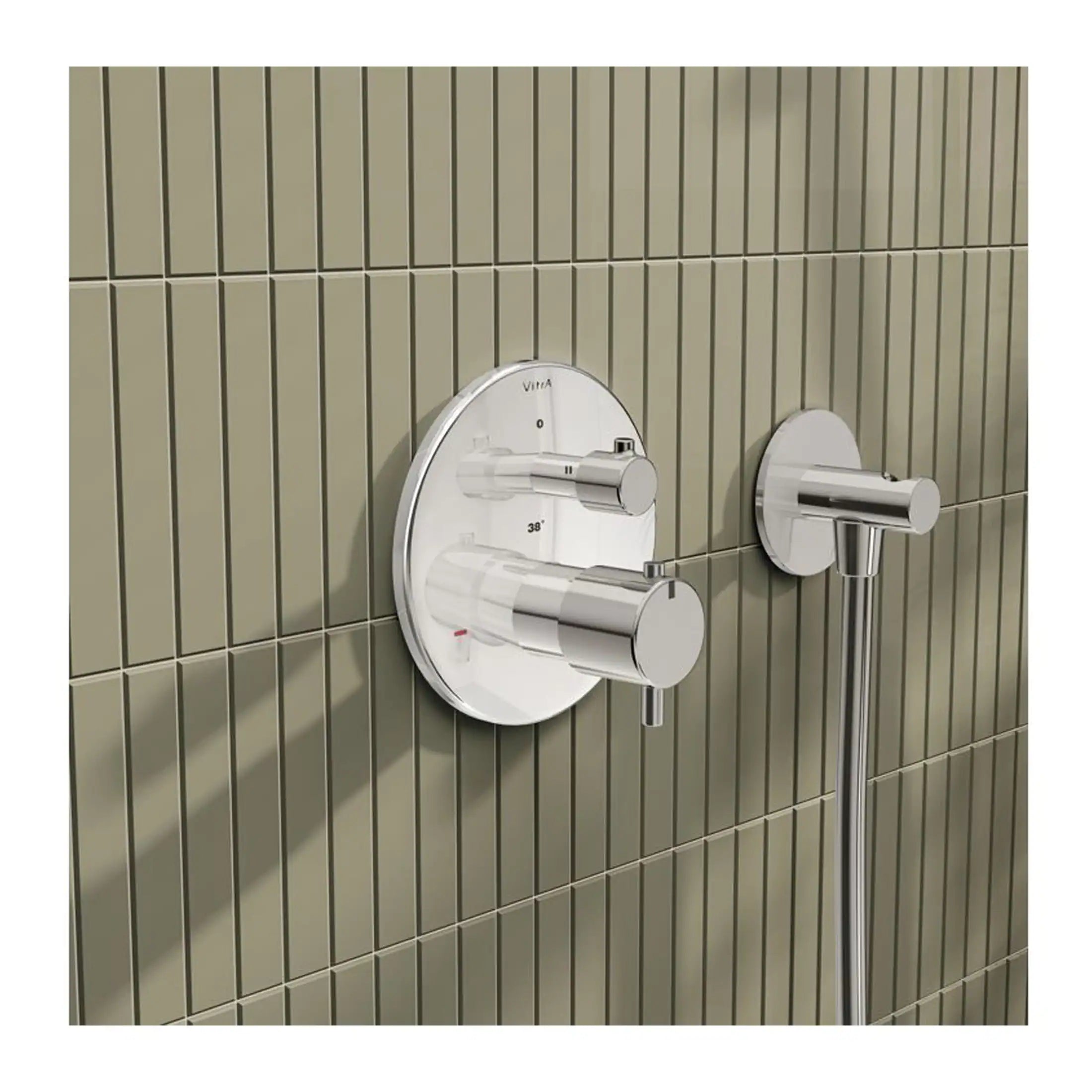 Sleek modern thermostatic shower controls in chrome finish with wall-mounted design, perfect for contemporary bathroom renovations at Bubly Bathrooms.