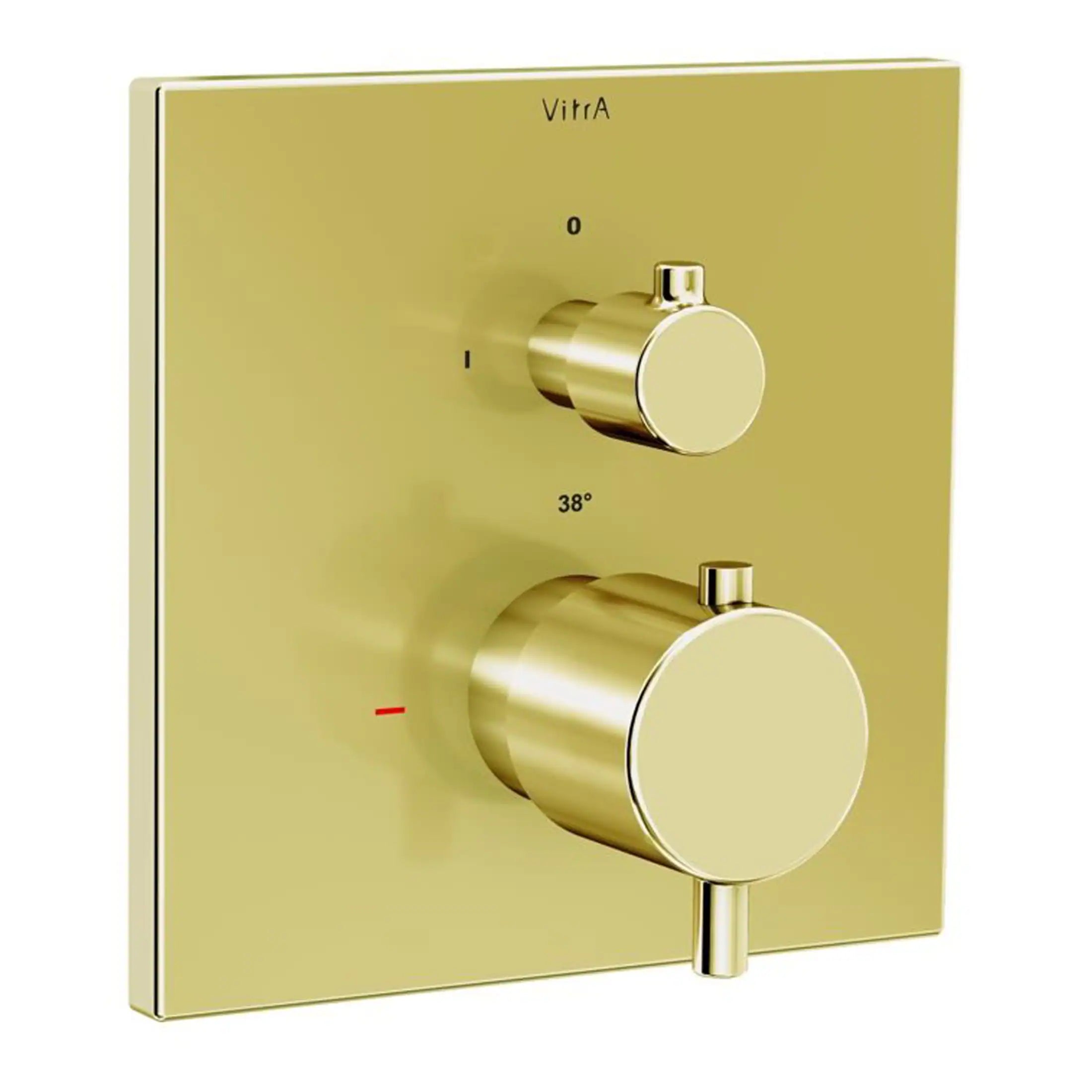 Elegant gold thermostatic shower valve with adjustable temperature control, perfect for luxury bathroom renovations and modern bathroom installations.