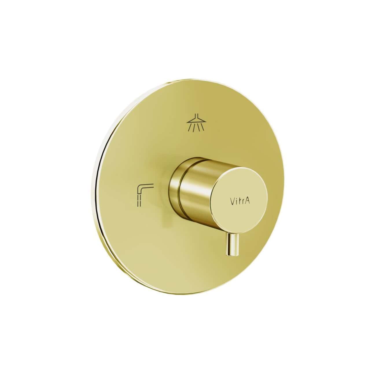 Sleek gold shower control valve with minimalist design, ideal for modern bathrooms, featuring adjustable temperature and water flow control for a luxurious shower experience.
