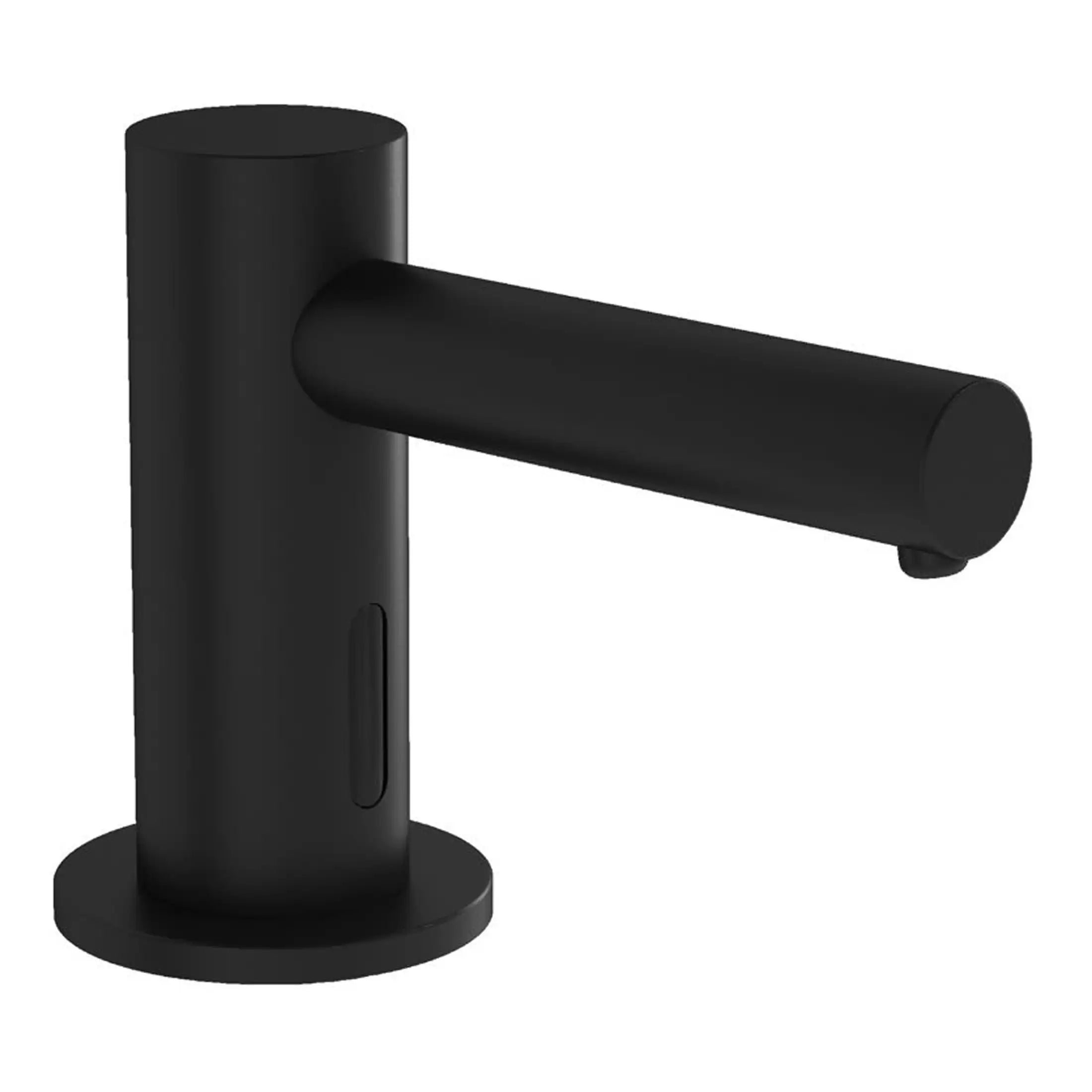 Black bathroom tap with modern, minimalist design for contemporary bathrooms. Durable matte black finish, sleek cylindrical form, perfect for stylish and functional bathroom fixtures.