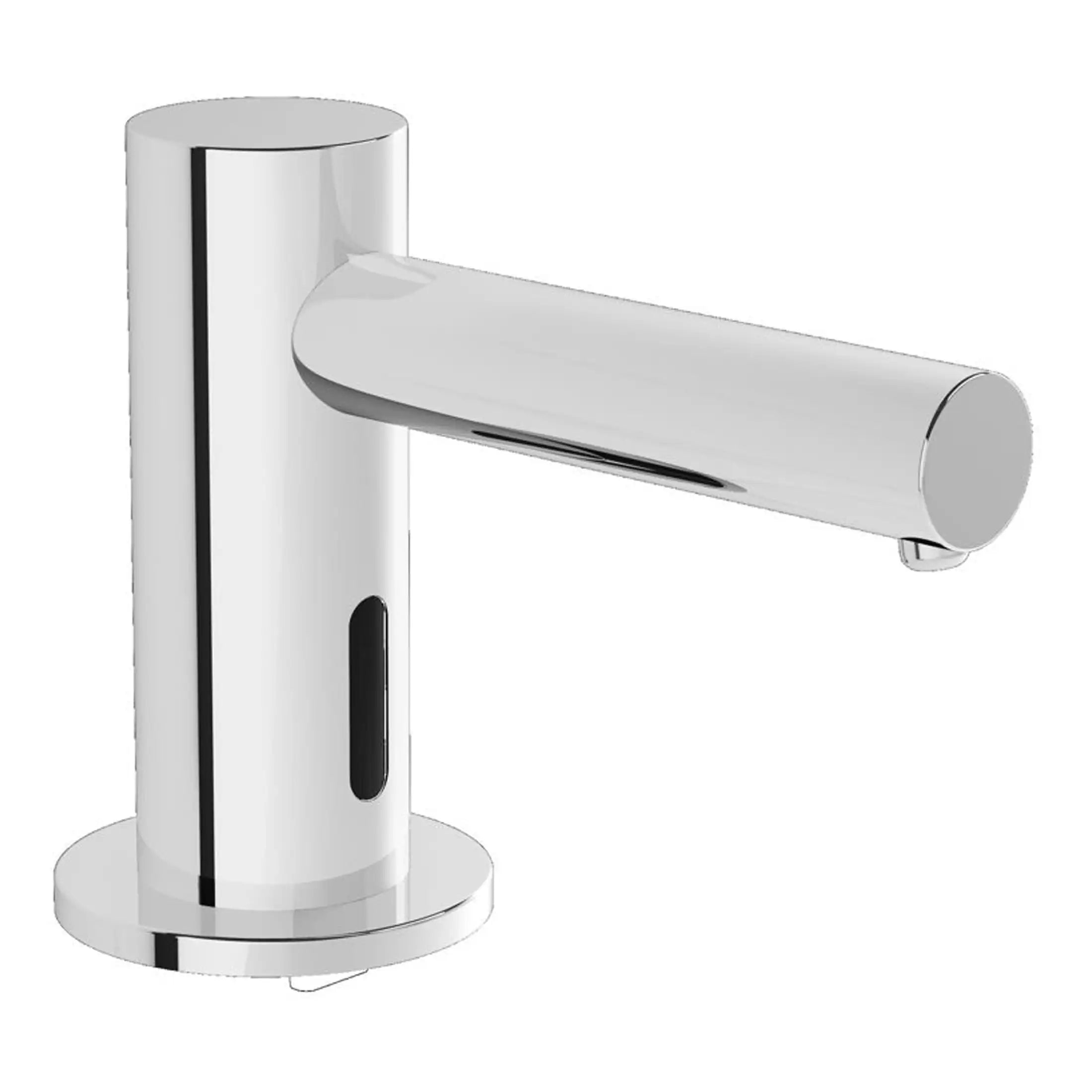 Sleek modern chrome bathroom tap with a cylindrical base and minimalist design, perfect for contemporary bathroom upgrades and stylish water fixtures.