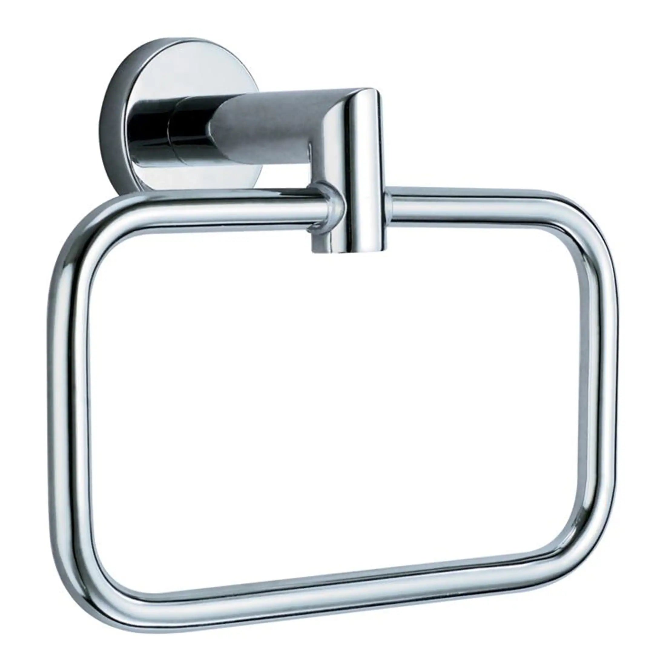 Shiny chrome bathroom toilet paper holder with modern square design, wall-mounted fixture for stylish and functional bathroom accessories.