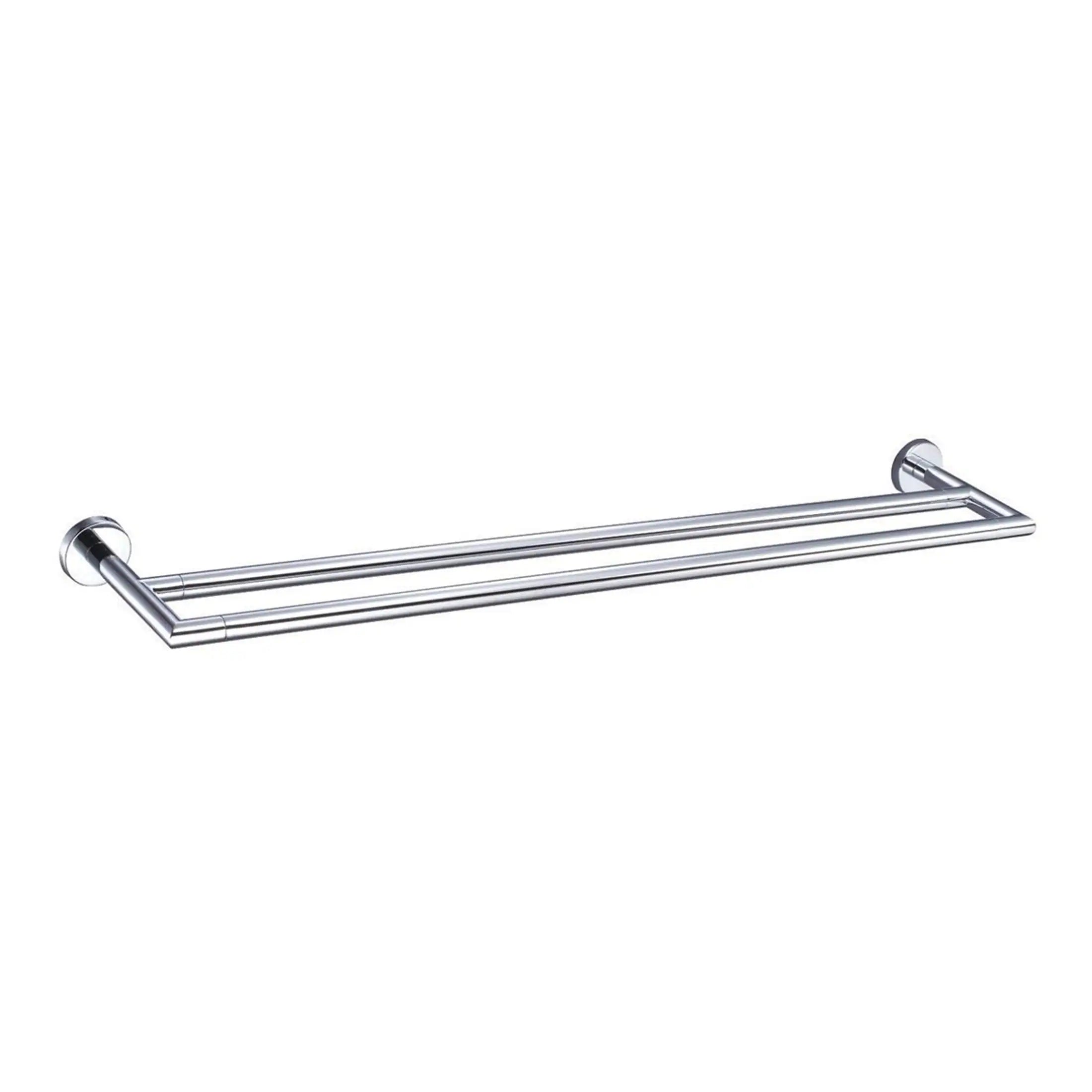 Polished chrome double towel rail for bathroom, stylish and durable, ideal for towel storage and organisation, modern design from Bubly Bathrooms UK.