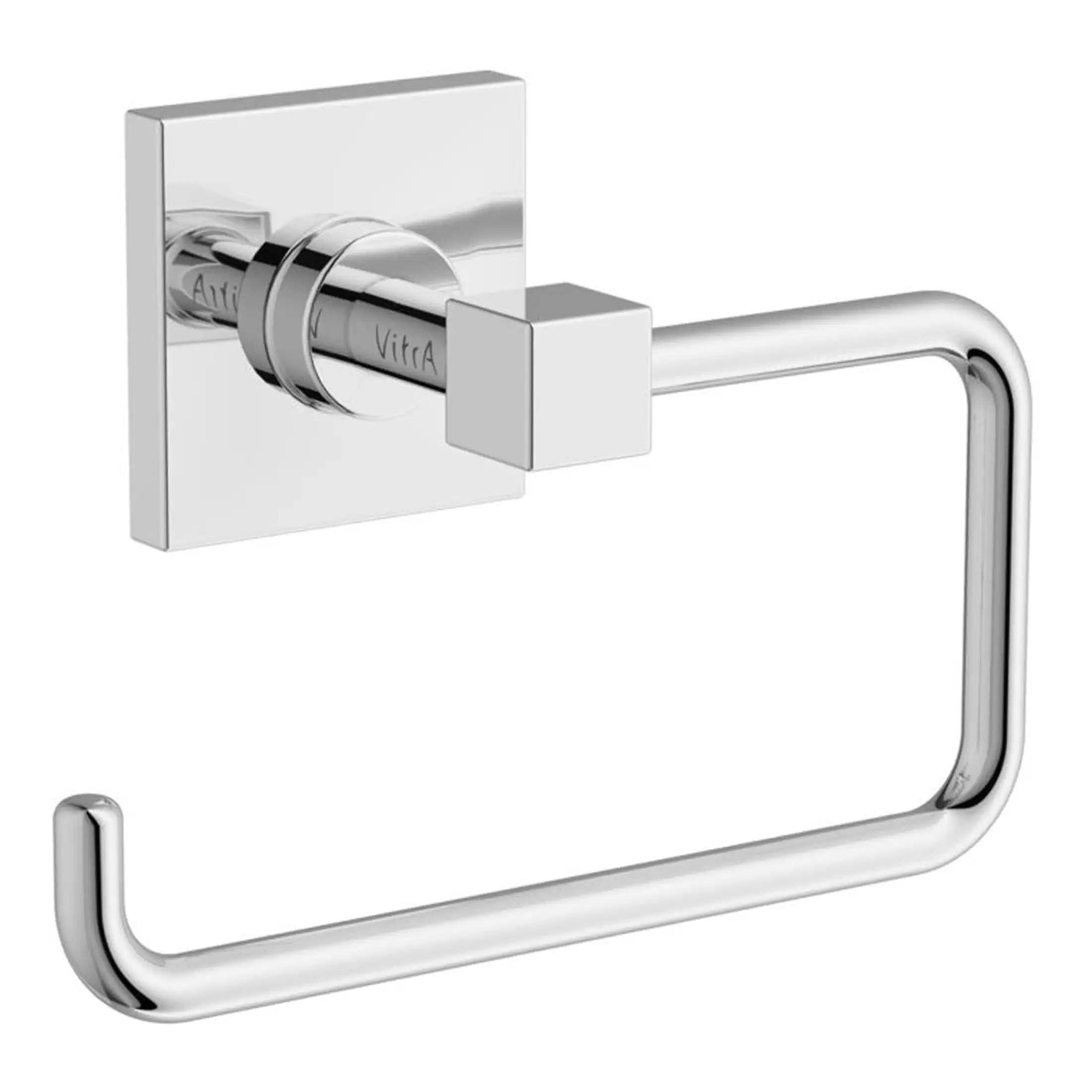 Highly polished chrome bathroom towel holder with modern square wall mount. Durable and elegant bathroom accessories from Bubly Bathrooms for stylish bathroom decor.
