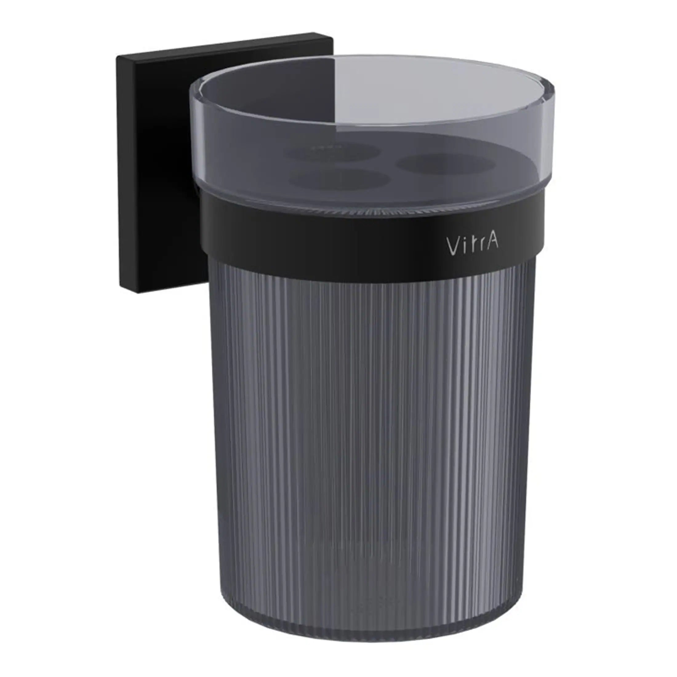 Sleek modern outdoor wall-mounted trash disposal bin with a textured metallic finish and a transparent lid, ideal for contemporary bathroom or outdoor spaces.