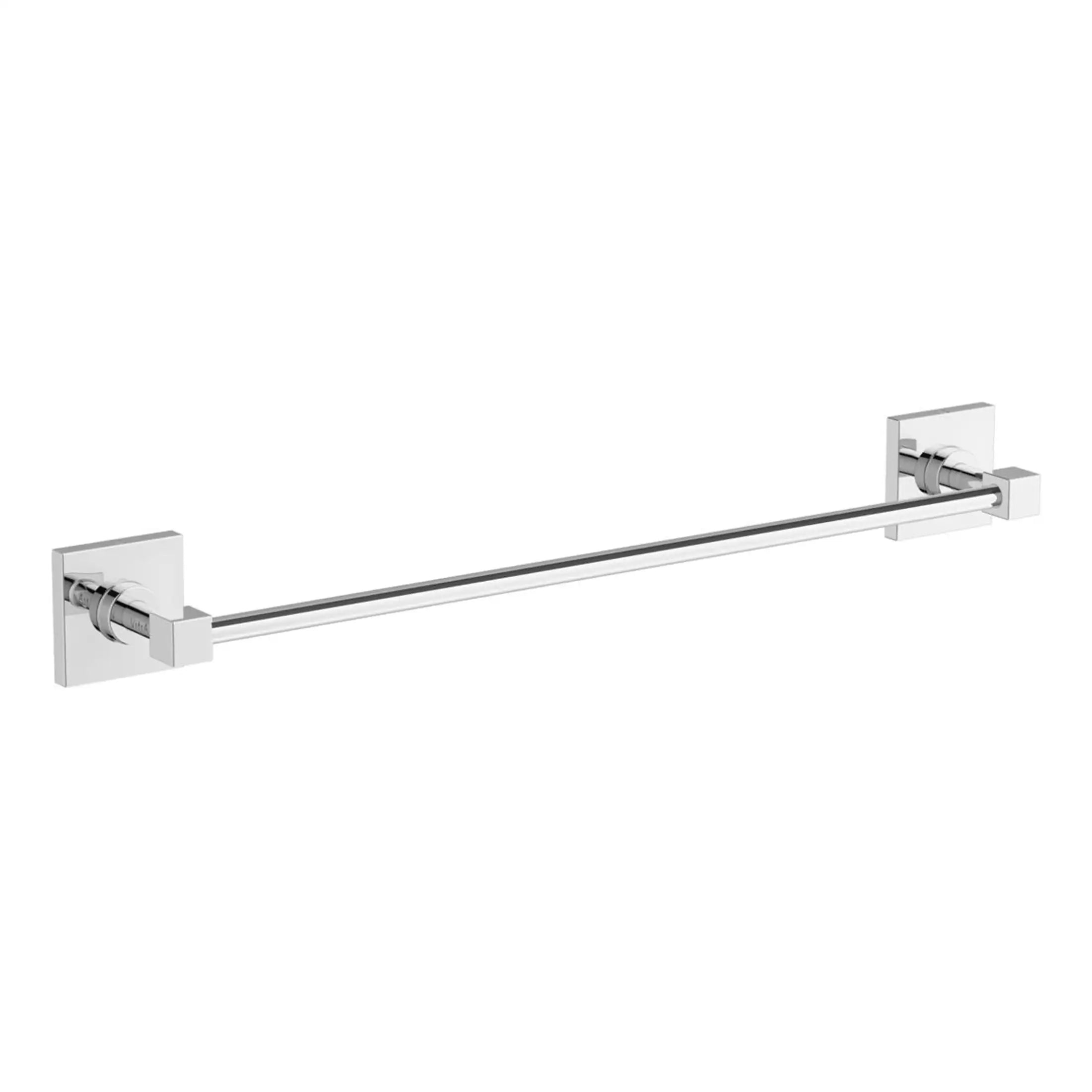 Sleek chrome bathroom towel rail with modern square wall mounts, perfect for contemporary bathrooms. Durable and stylish, ideal for hanging towels and enhancing bathroom decor.