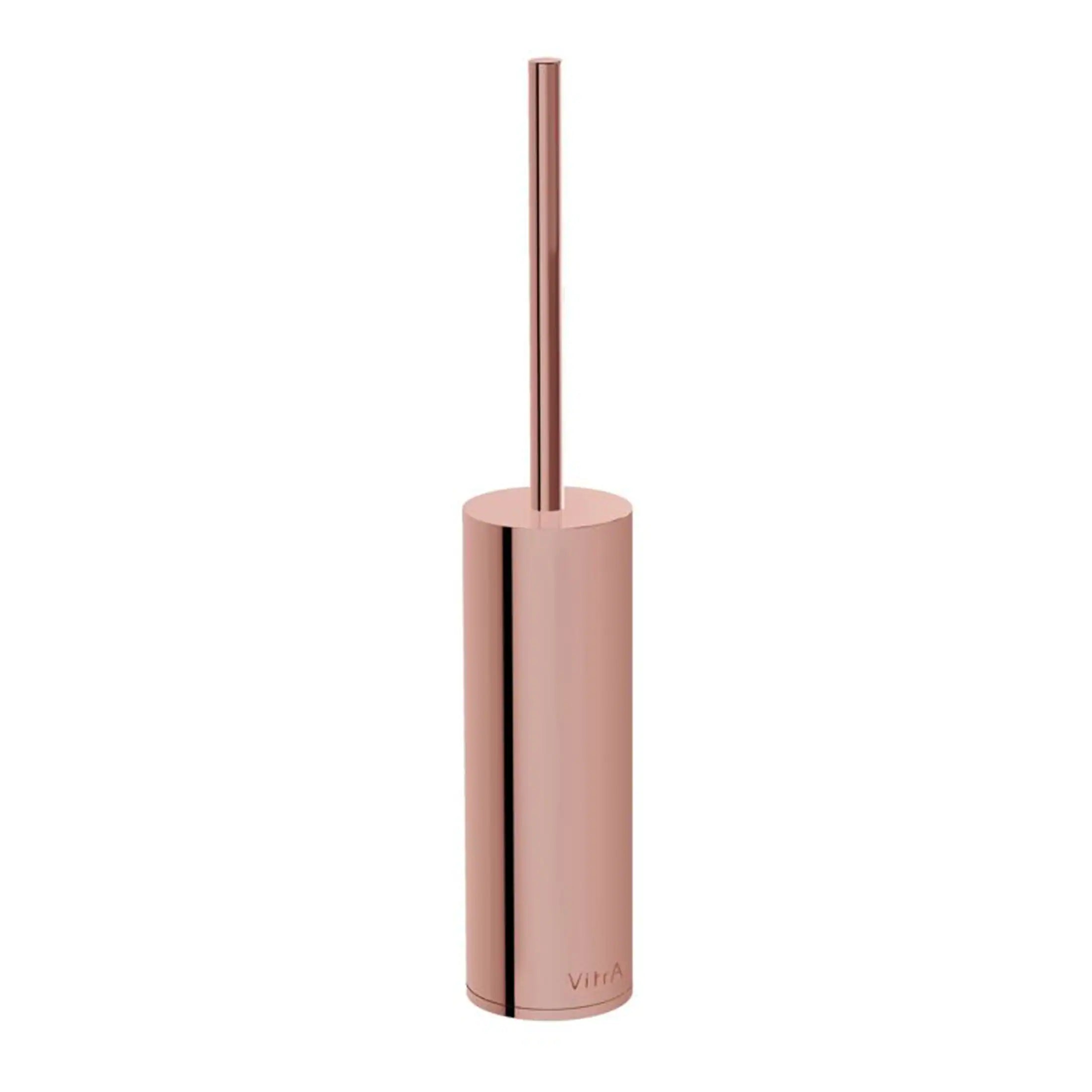 Elegant rose gold toilet brush holder from Bubly Bathrooms, stylish and functional bathroom accessories for modern spaces.