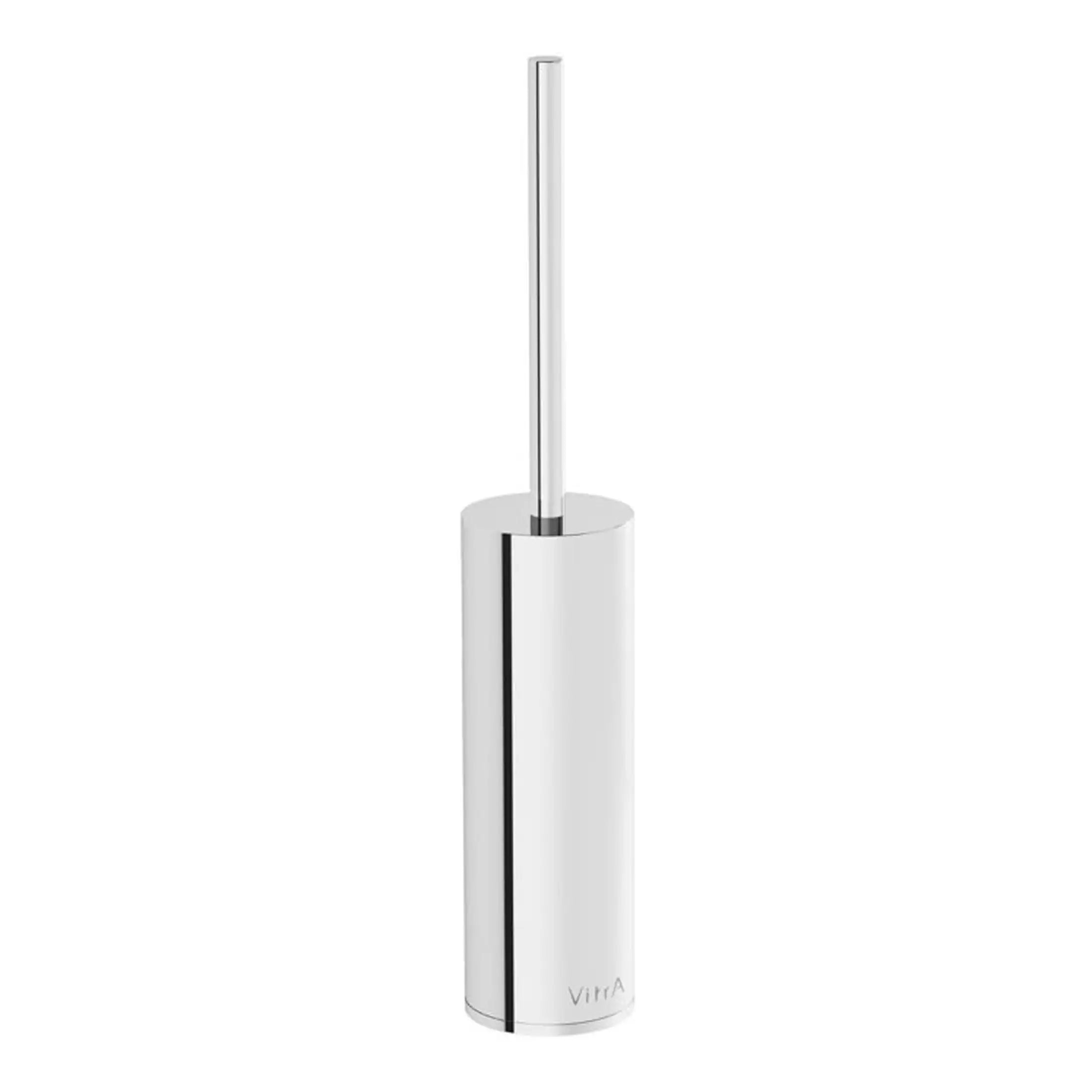 Elegant white toilet brush holder with stainless steel handle, designed for modern bathrooms and toilet cleaning, combining functionality and sleek decor.