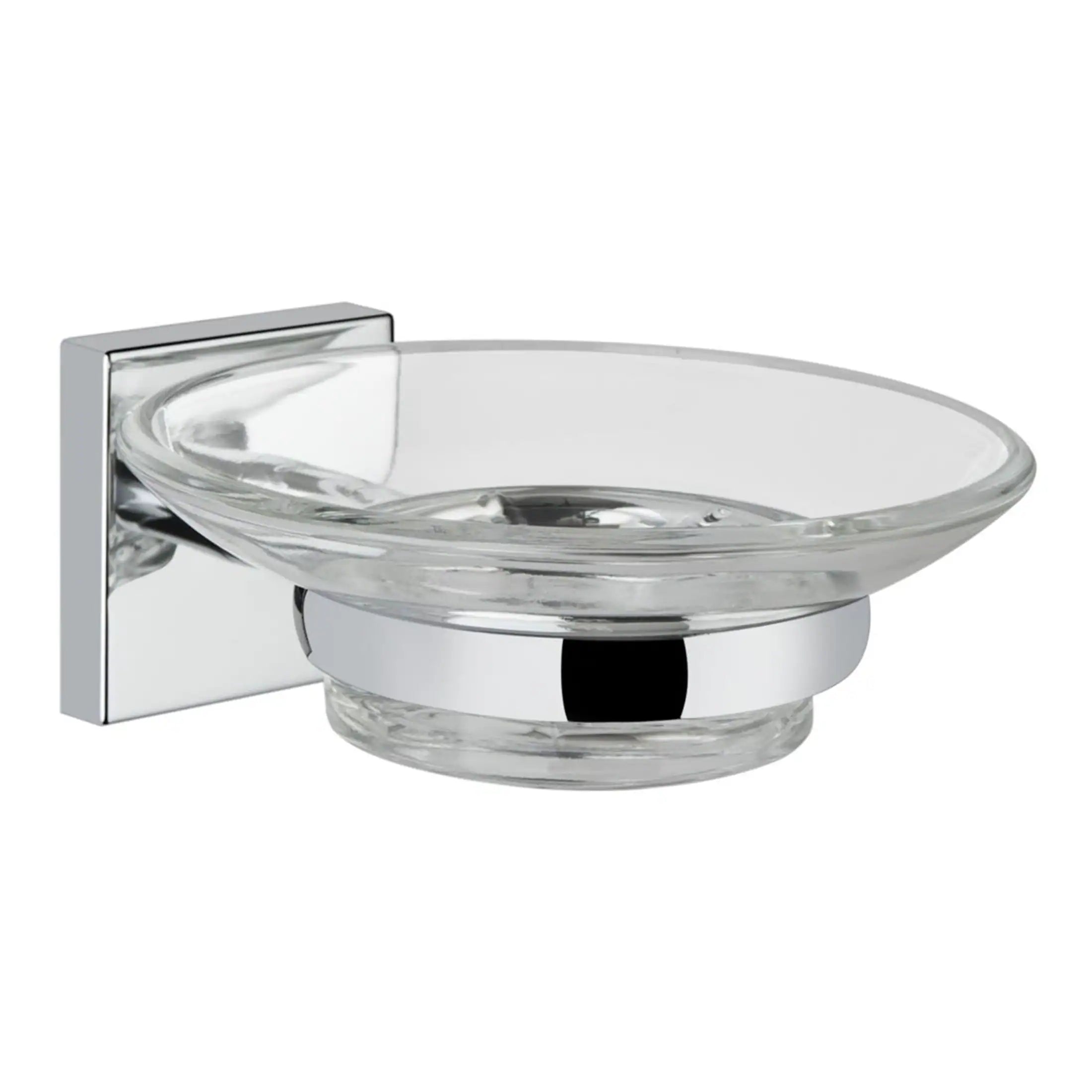 Sleek crystal bathroom soap dish mount with chrome finish, modern and elegant design for stylish bathroom accessories.