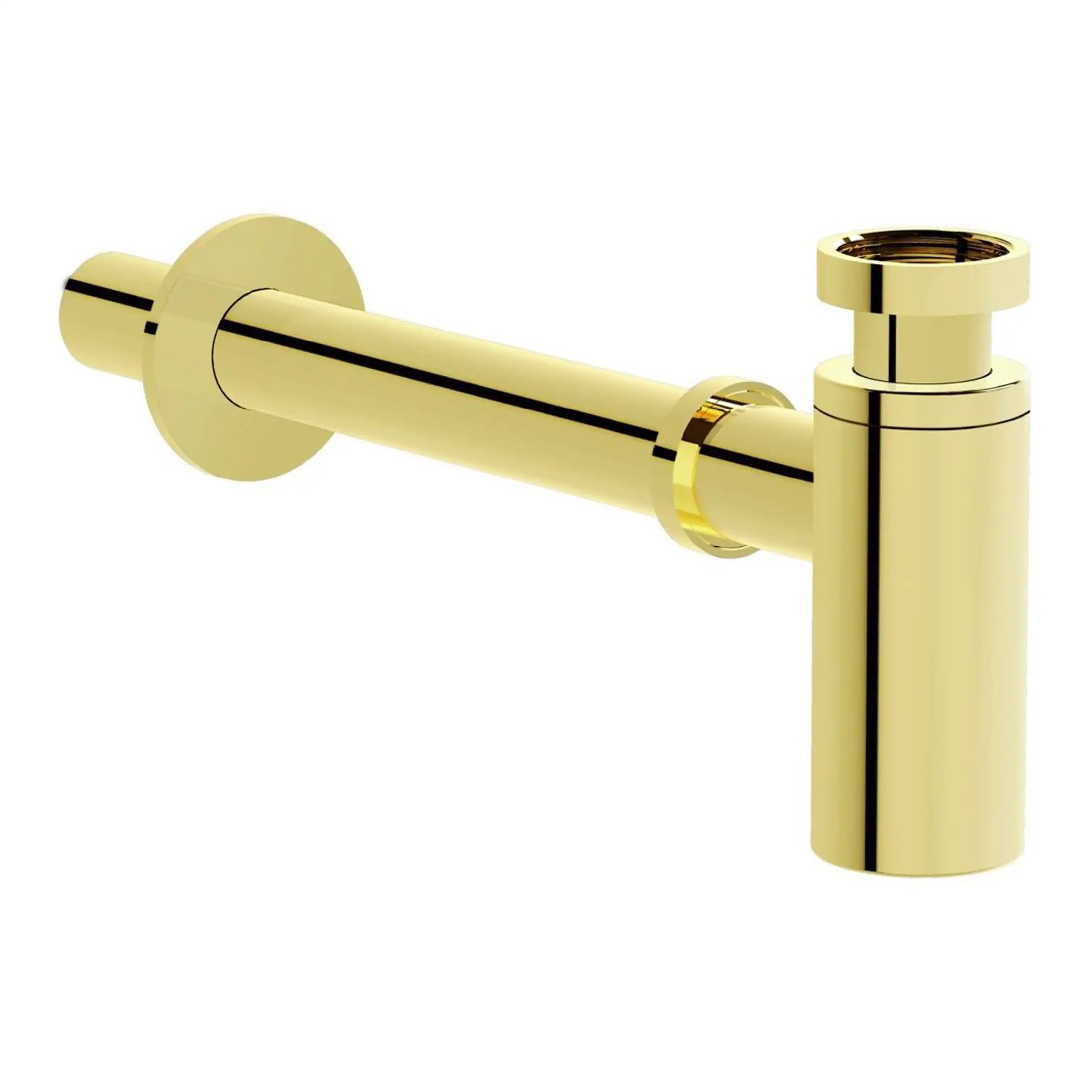 Shiny gold bathroom sink drainpipe and waste trap, modern plumbing fixture, polished brass finish, designed for luxury bathroom renovation, durable and corrosion-resistant.