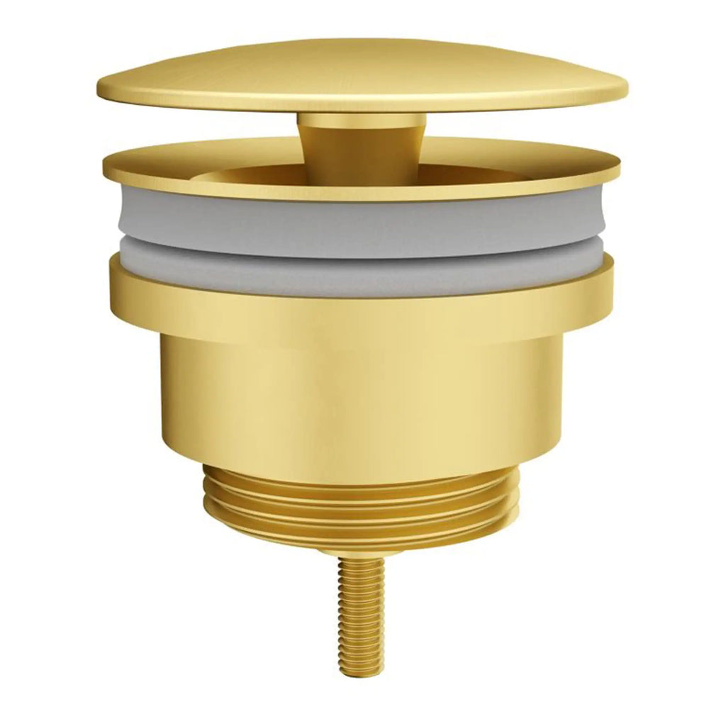 Gold bathroom drain cover with flexible seal for bathroom sink or bathtub. High-quality bathroom plumbing accessory to prevent leaks and blockages. Durable and easy to install.