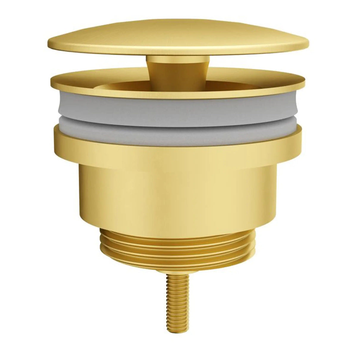 Gold bathroom drain cover with flexible seal for bathroom sink or bathtub. High-quality bathroom plumbing accessory to prevent leaks and blockages. Durable and easy to install.