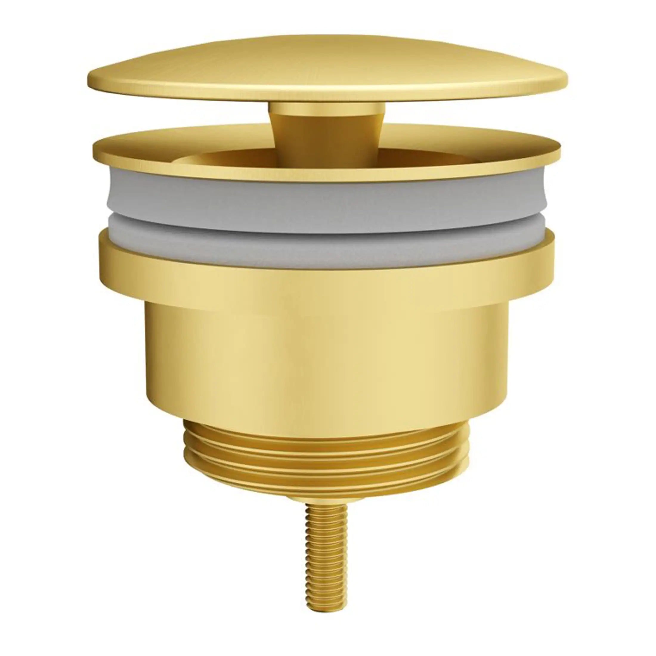 Gold bathroom drain cover with flexible seal for bathroom sink or bathtub. High-quality bathroom plumbing accessory to prevent leaks and blockages. Durable and easy to install.