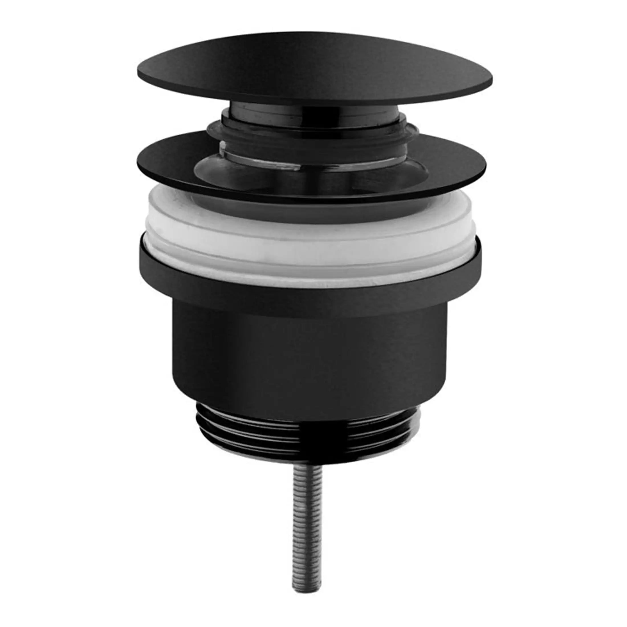 Black and white adjustable bathroom sink waste plug with sealing rings, designed for modern bathroom installations. High-quality, durable, and easy to install for optimal drainage.