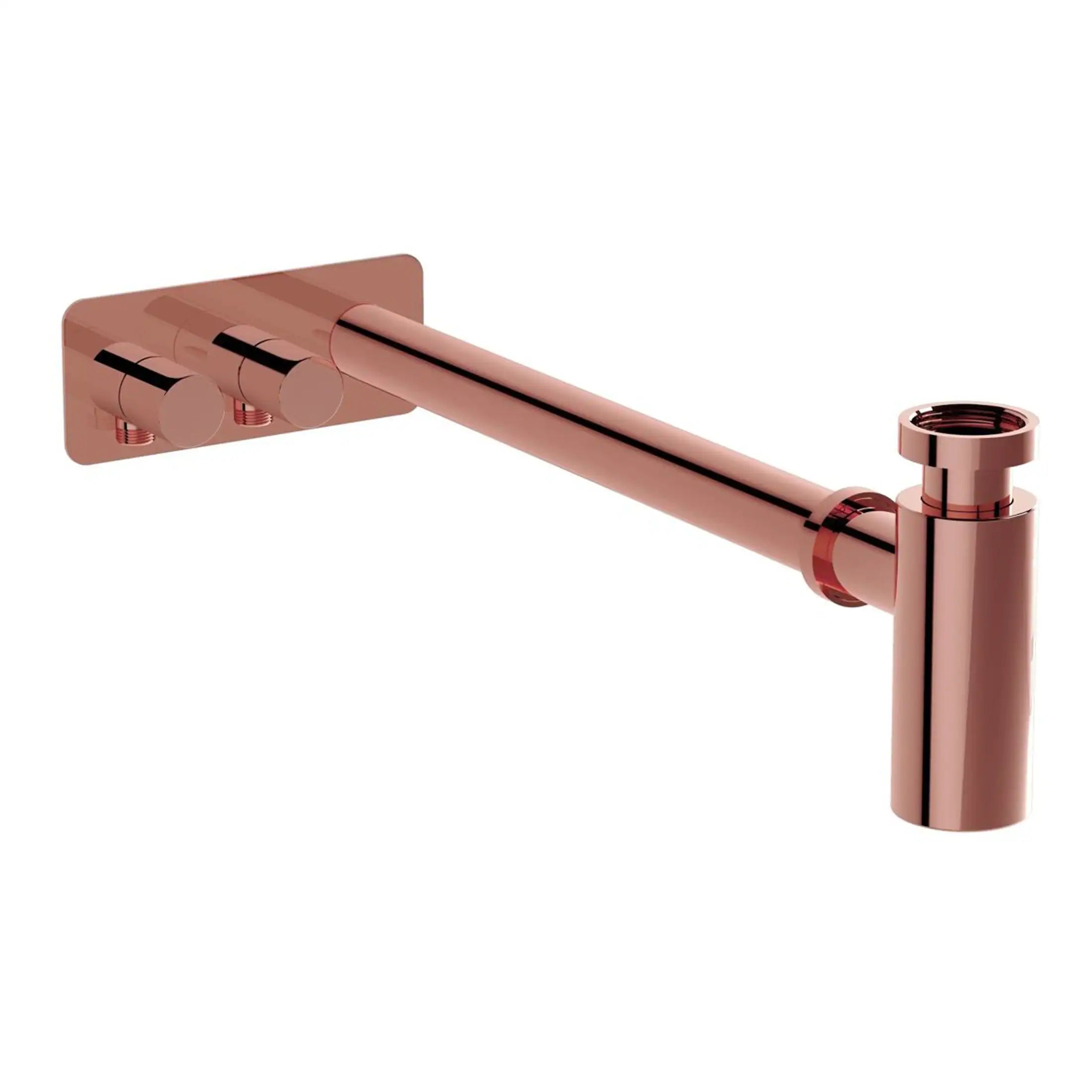 High-quality rose gold bathroom tap with modern minimalist design, wall-mounted plumbing fixture for stylish bathroom or kitchen use. Durable, sleek, and perfect for contemporary interiors.