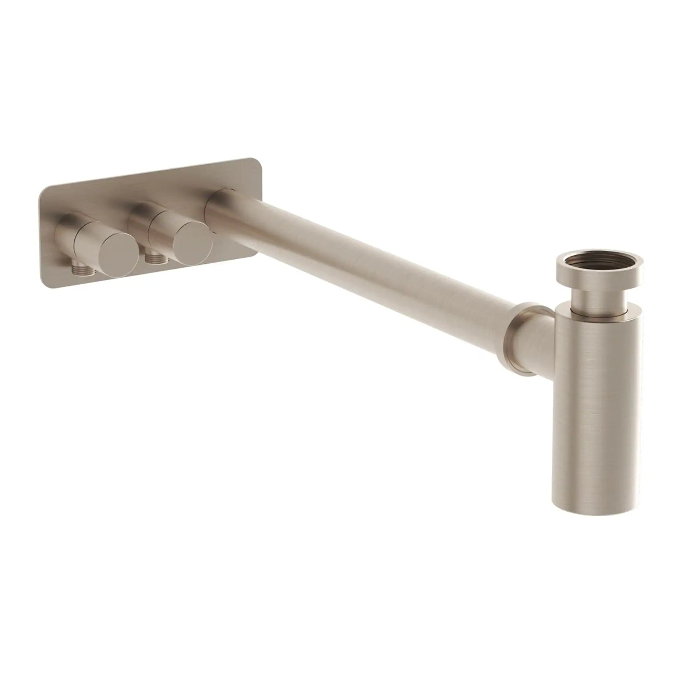 High-quality brushed nickel bathroom sink drain pipe with mounting hardware, designed for durable plumbing installation, perfect for modern bathrooms.