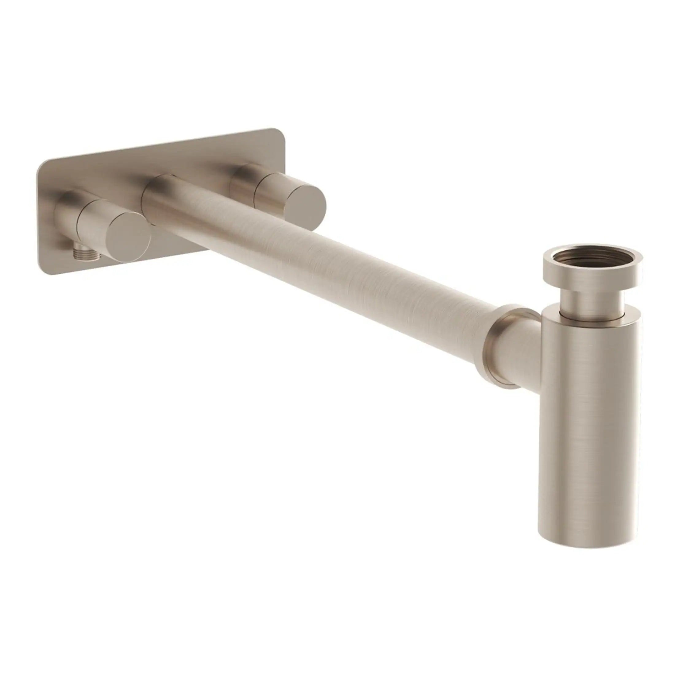 High-quality brushed nickel bathroom pipe with wall mount fitting, ideal for modern plumbing and bathroom fixtures. Durable, stylish, and easy to install, perfect for contemporary bathroom design.